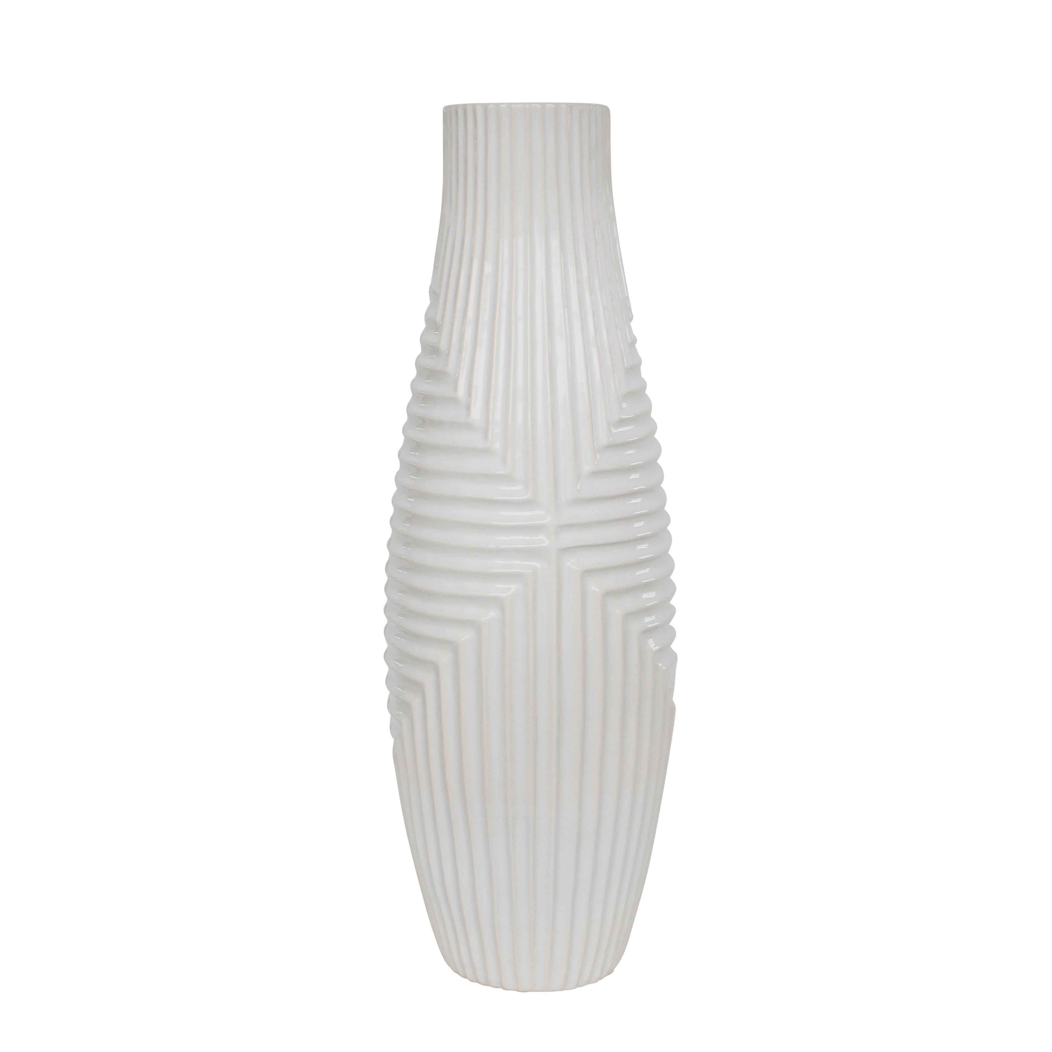 Nomadic Reverie: 20" Tribal Ceramic Vase in White