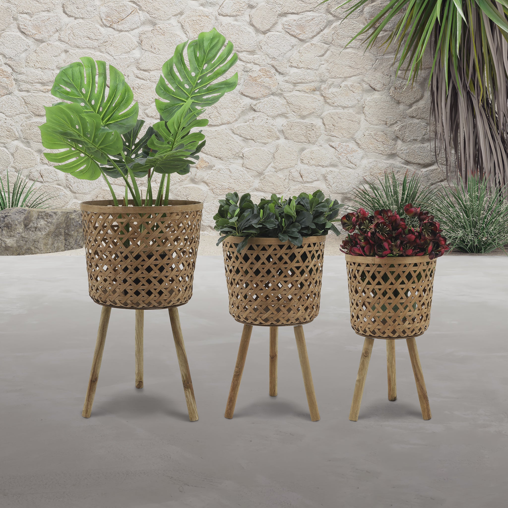 S/3 Bamboo Planters 11/13/15" Natural