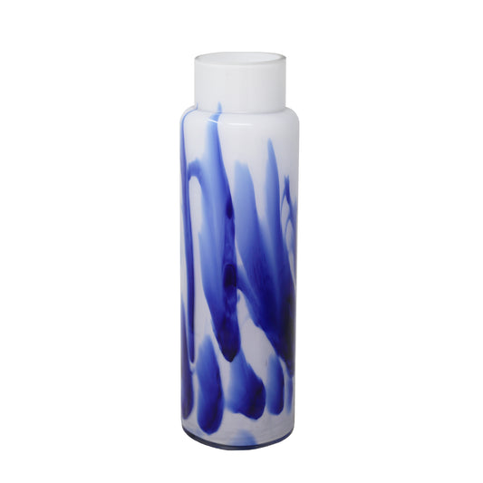 Coastal Modern White and Blue Glass Vase | 15.75-Inch Decor Accent