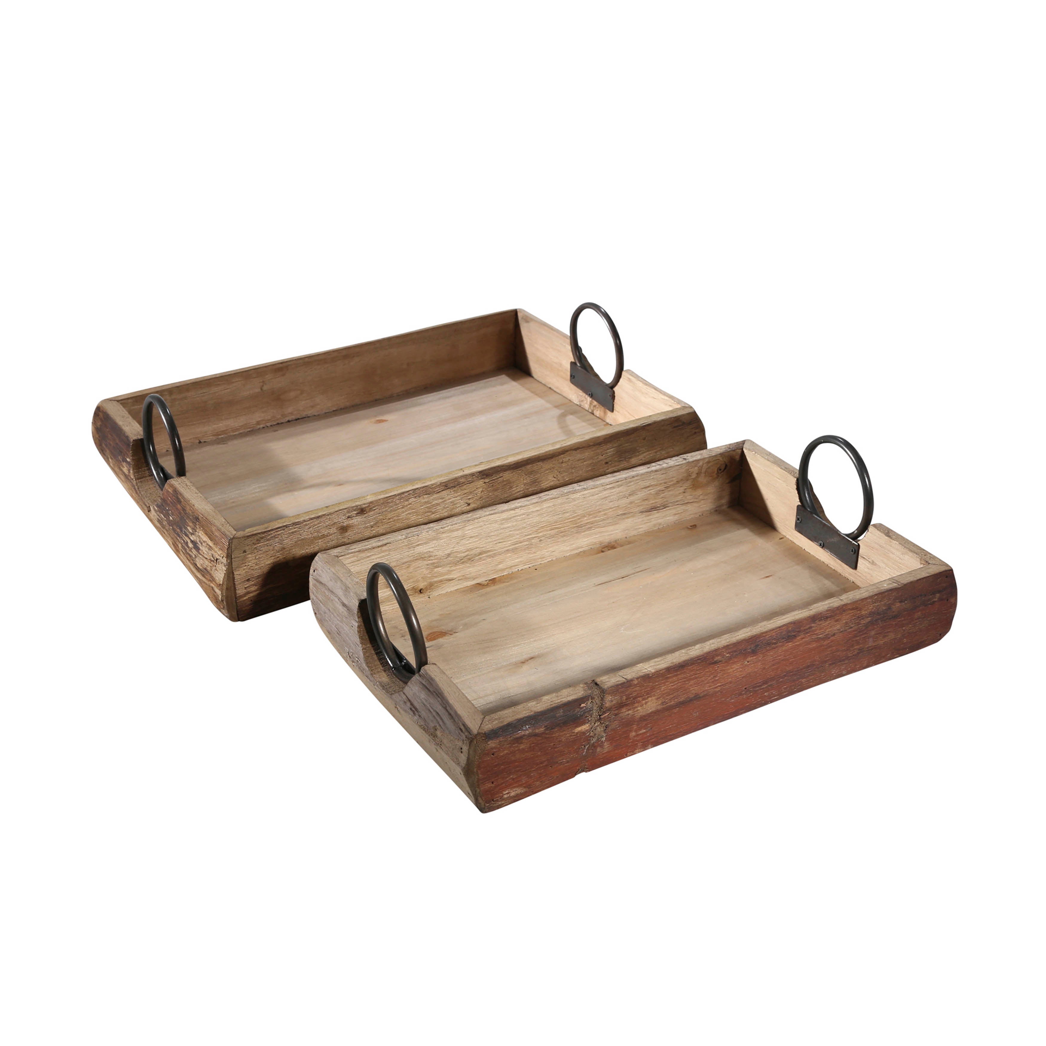 Artisan's Touch: Brown Wood Trays - 19x13x5" Duo