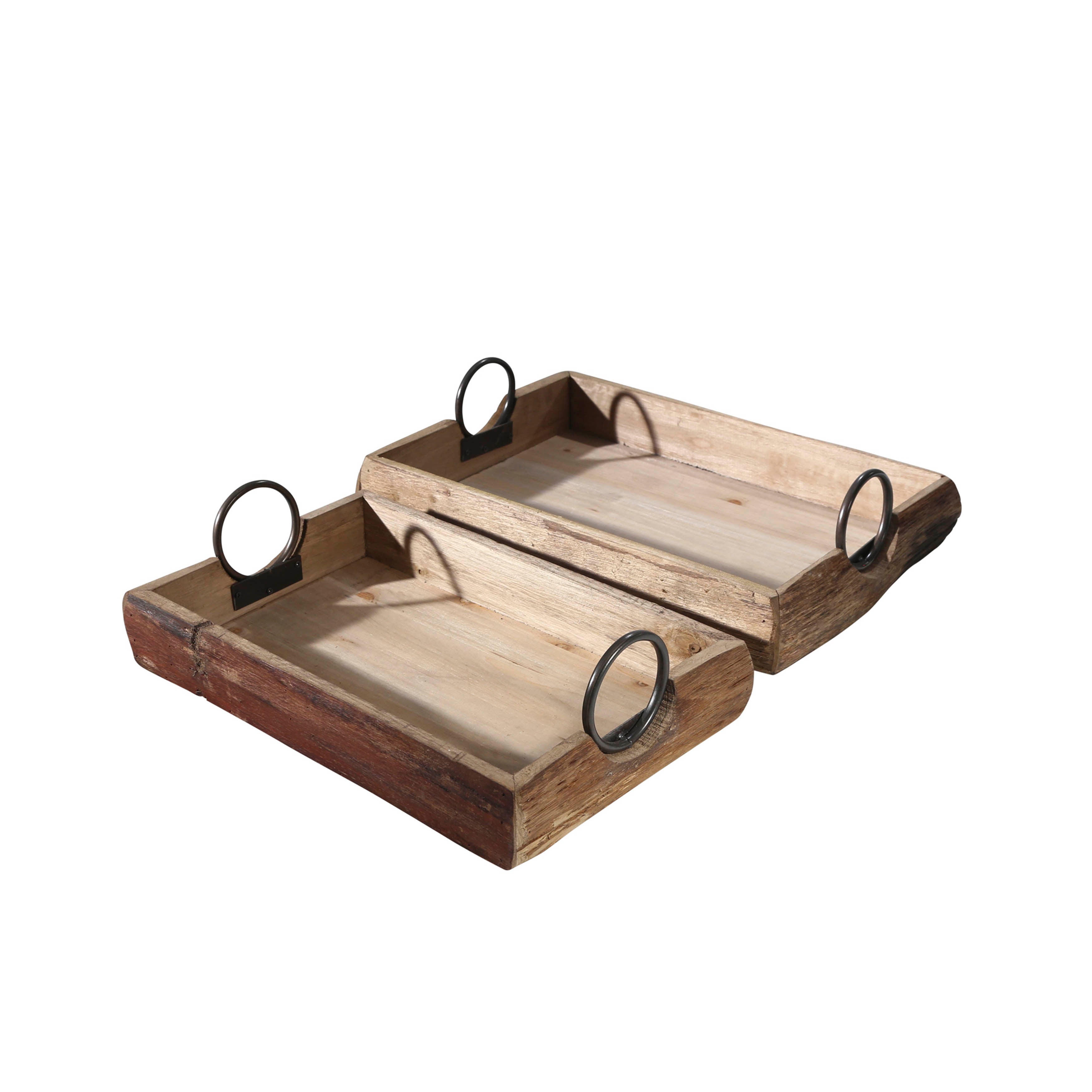 Artisan's Touch: Brown Wood Trays - 19x13x5" Duo