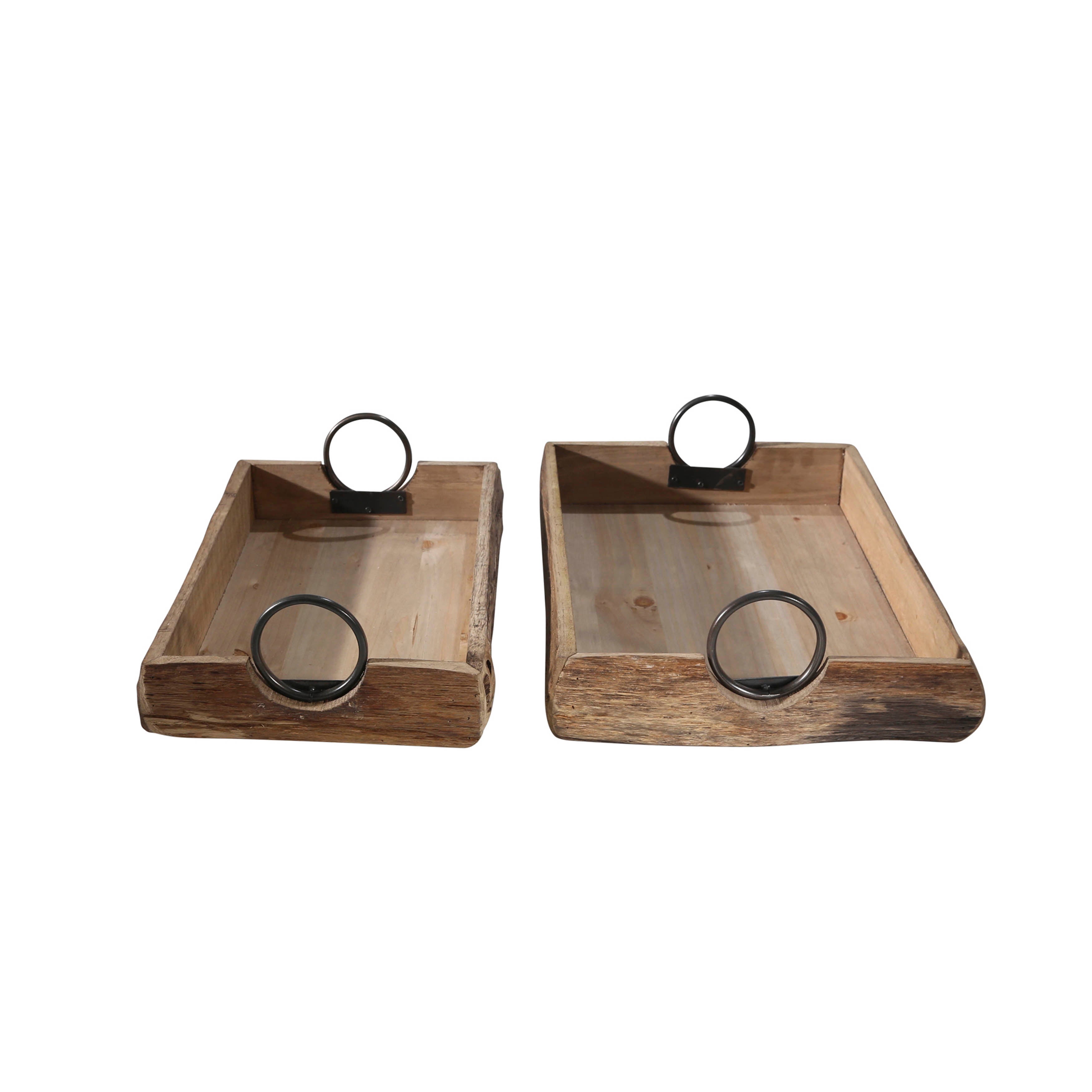 Artisan's Touch: Brown Wood Trays - 19x13x5" Duo