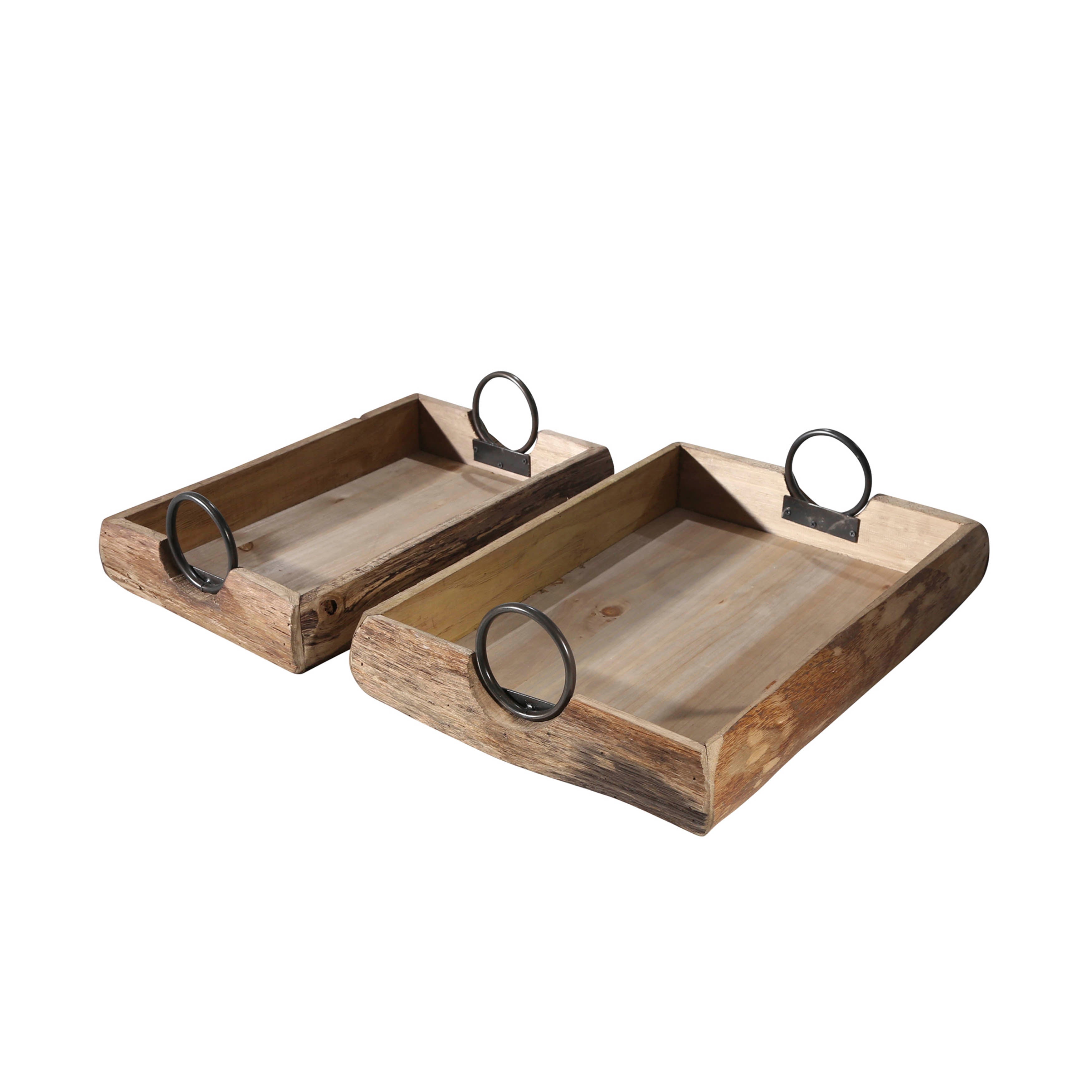 Artisan's Touch: Brown Wood Trays - 19x13x5" Duo