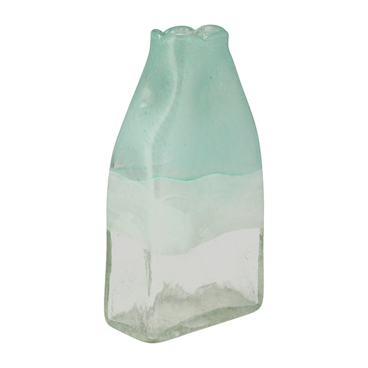 Aqua Dreamscape:13" Handblown Glass Vase in Serene Emerald