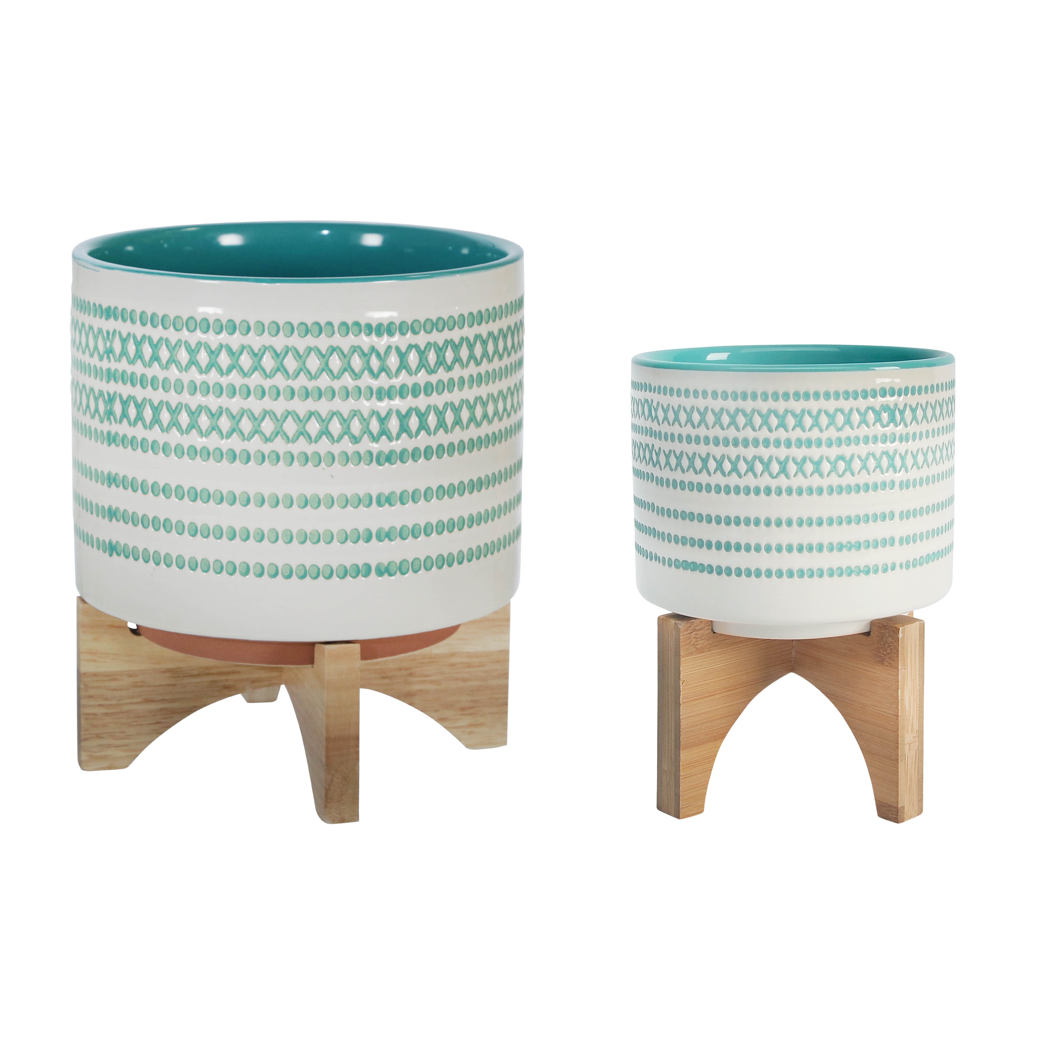 Turquoise Treasure: Dotty Planters on Stands - Double the Fun for Your Greenery!