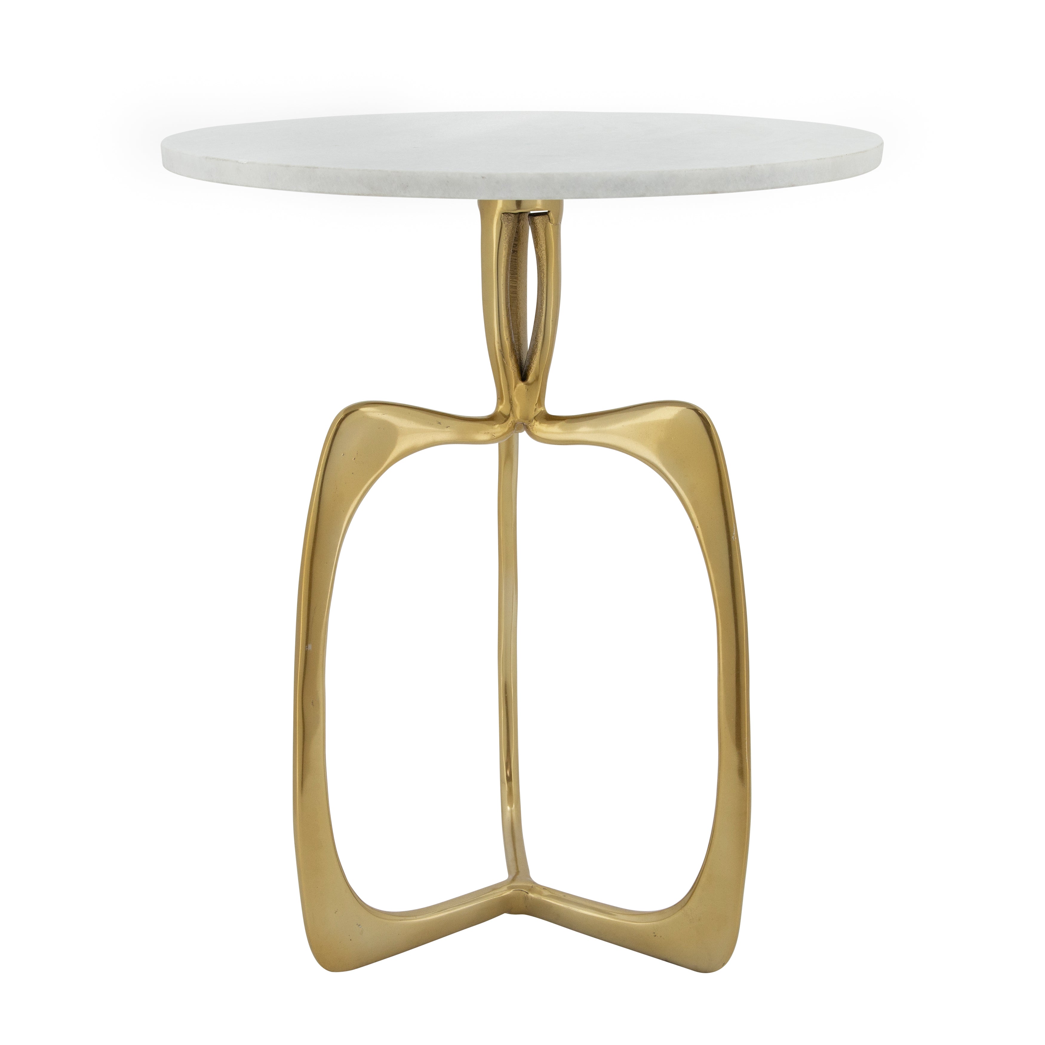 Metal 22" Accent Table W/ White Marble, Gold Kd