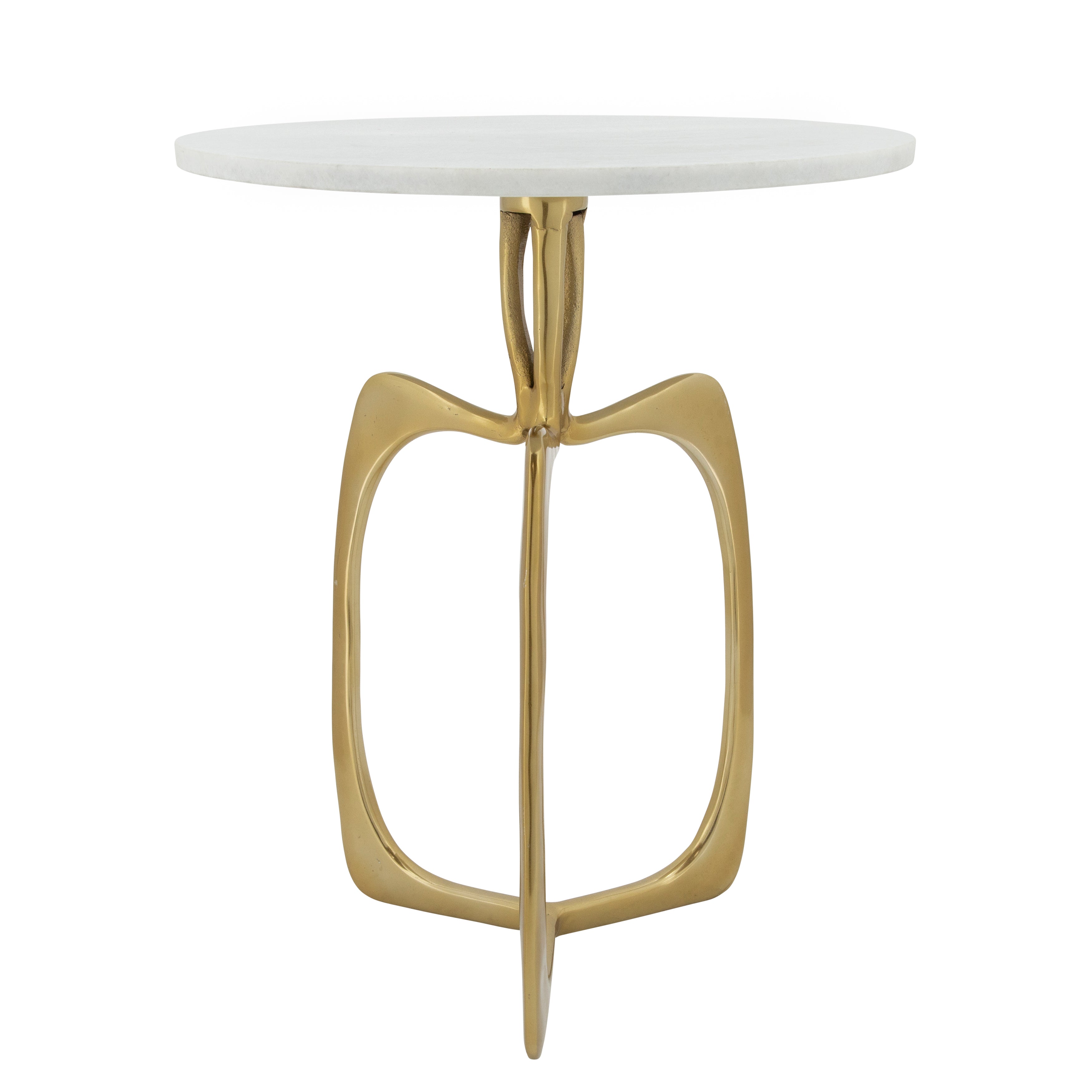 Metal 22" Accent Table W/ White Marble, Gold Kd