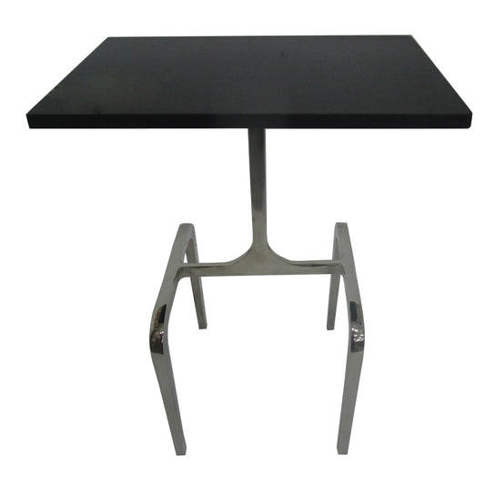 24" 4-legged Accent Table, Black Marble, Nickel