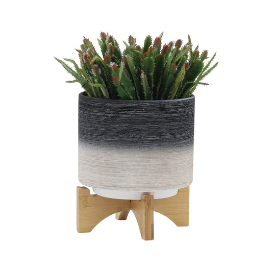 Cer, S/2 8/10" Planter On Wooden Stand, Gray