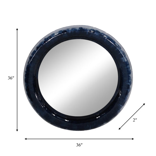 Blue Metal Round 36" Mirror