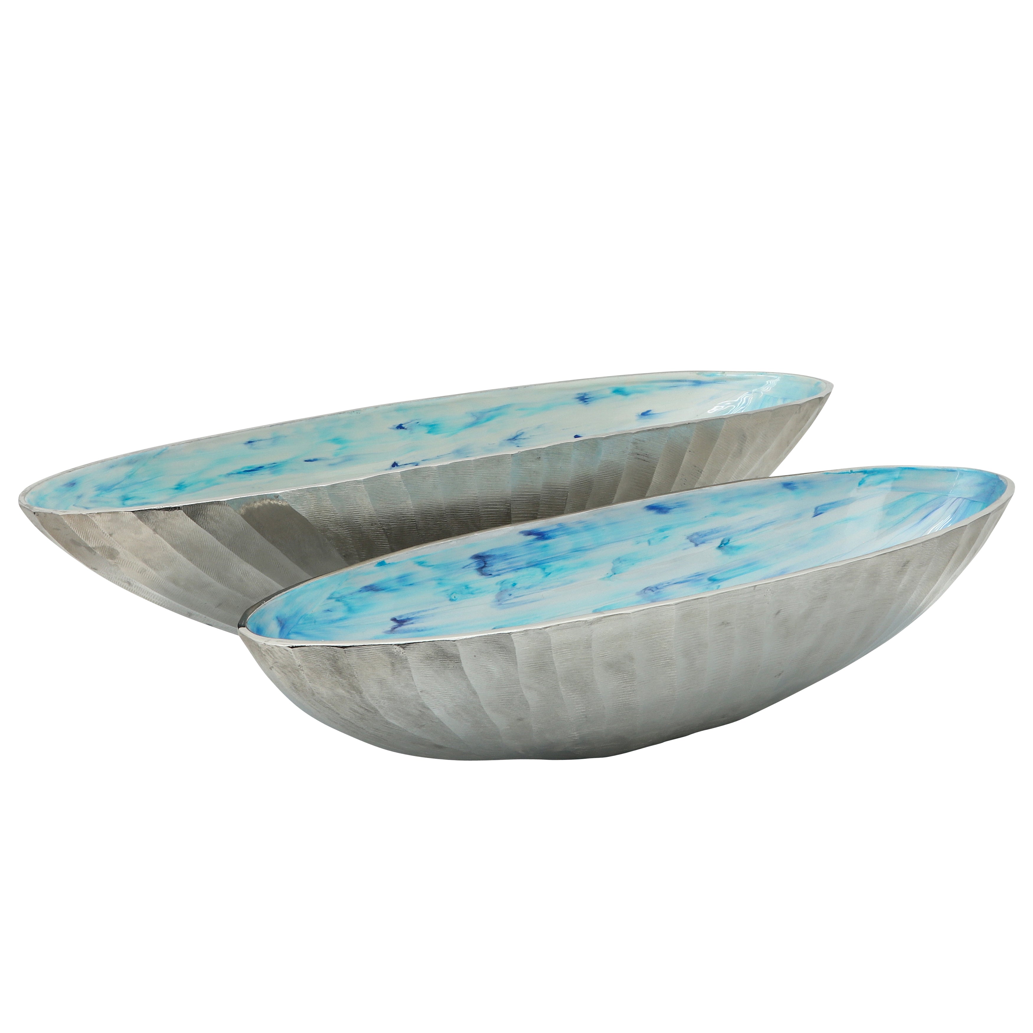 Ocean Breeze Platters: S/2 Aluminum Bowls (21"/24") - Nesting Coastal Chic