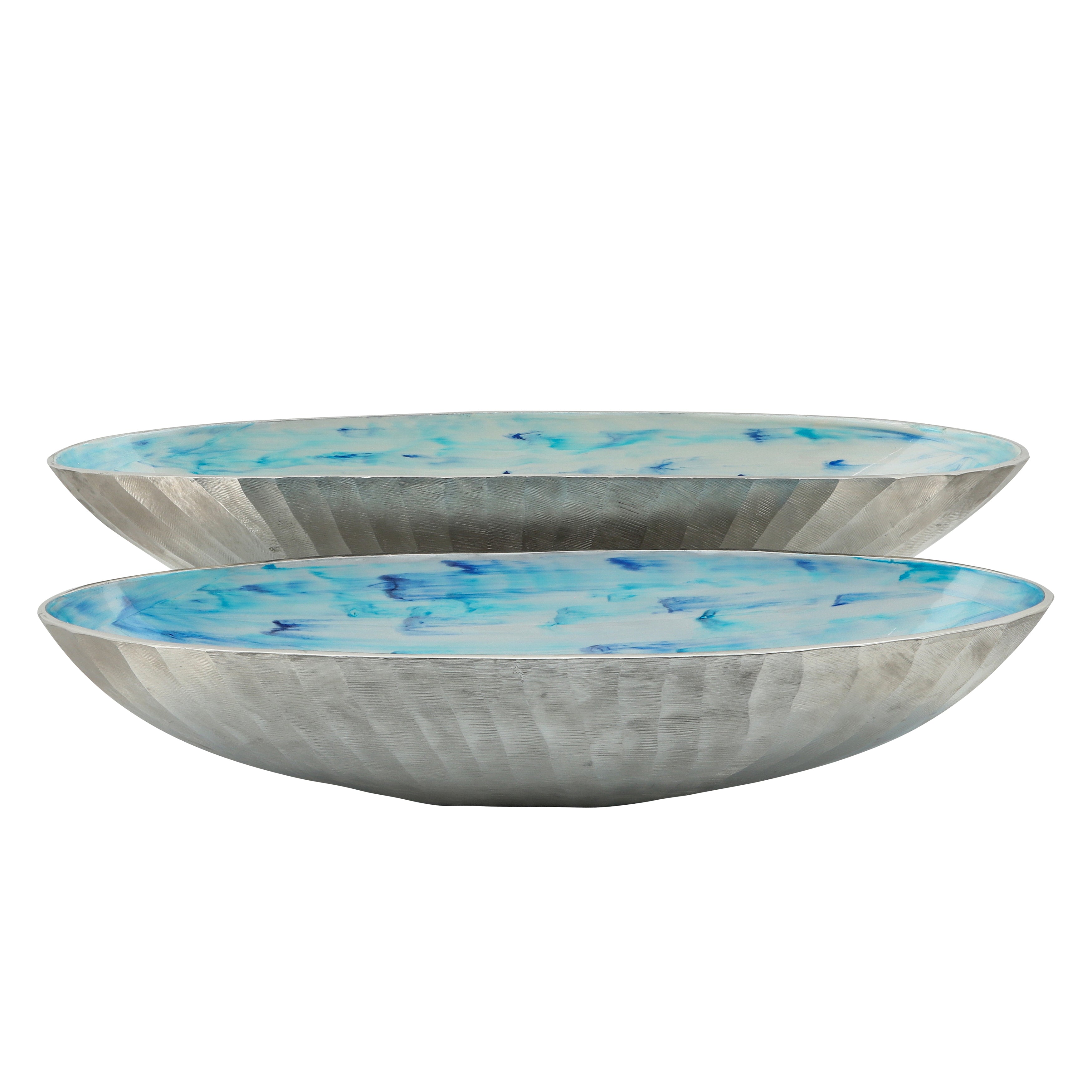 Ocean Breeze Platters: S/2 Aluminum Bowls (21"/24") - Nesting Coastal Chic