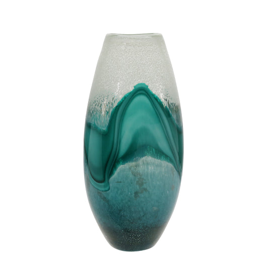 Aqua Illusion: 17" Glass Vase - A Breathtaking Emerald Tide