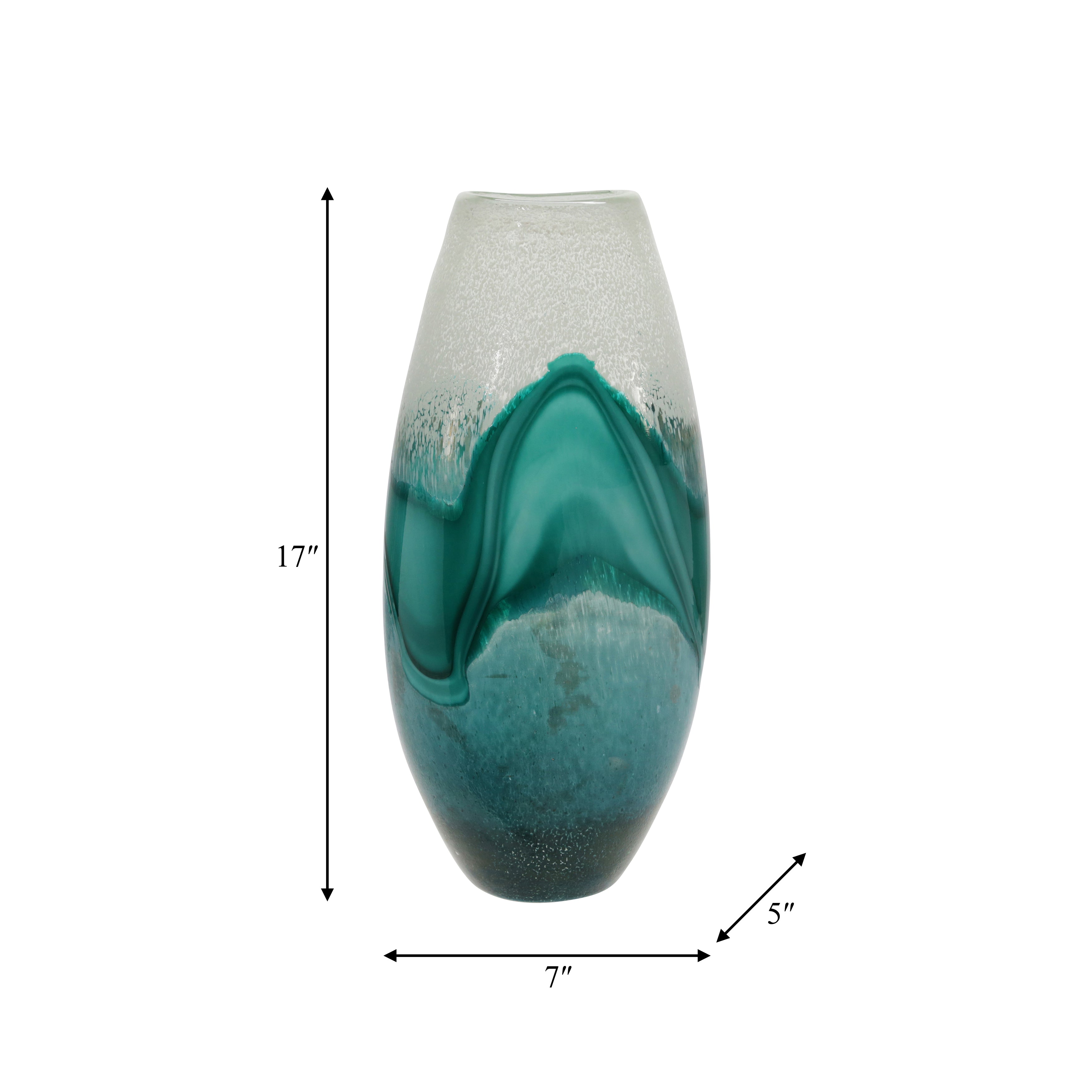 Aqua Illusion: 17" Glass Vase - A Breathtaking Emerald Tide