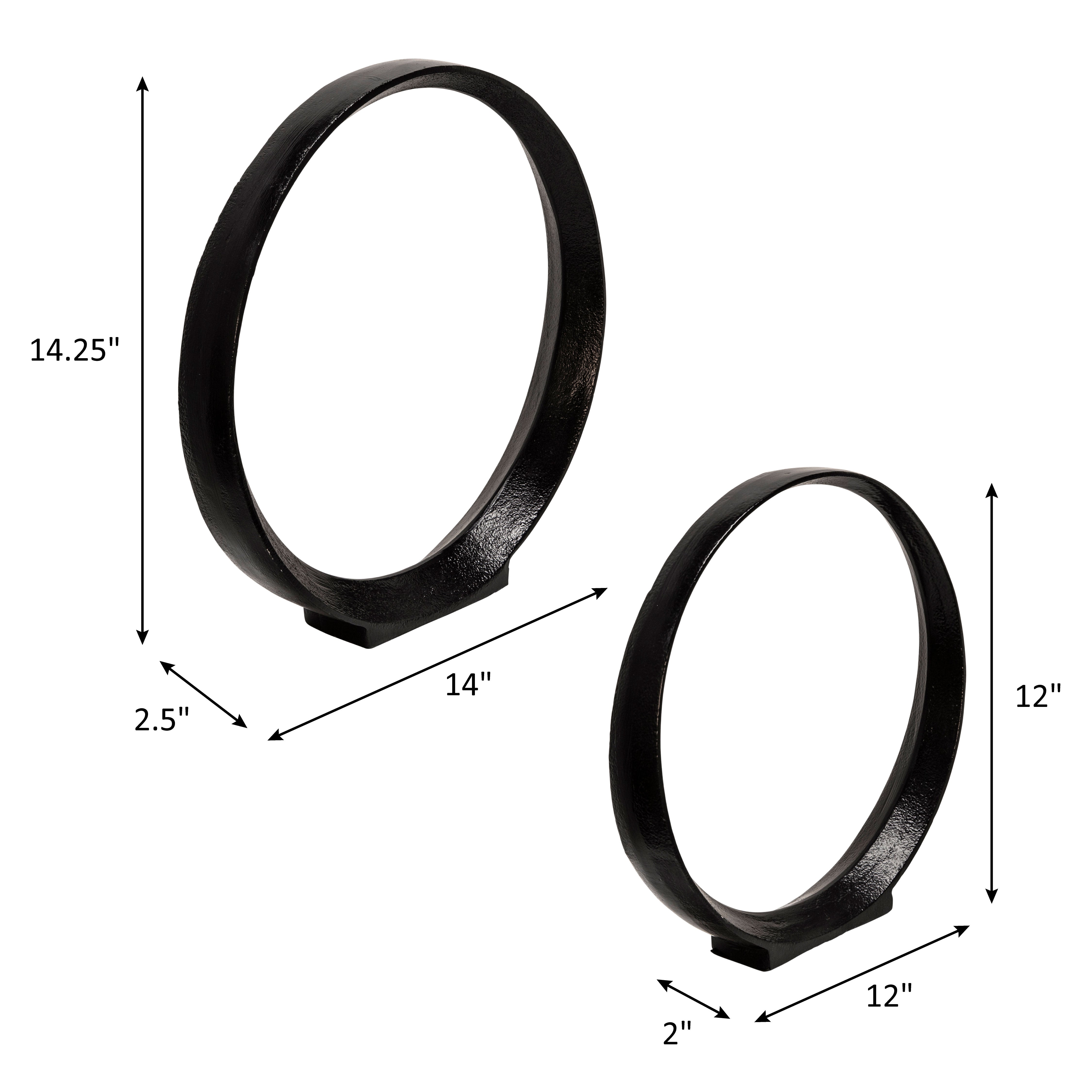 Set of 2 Contemporary 12/14-Inch Black Aluminum Rings: Modern Home Decor Accent