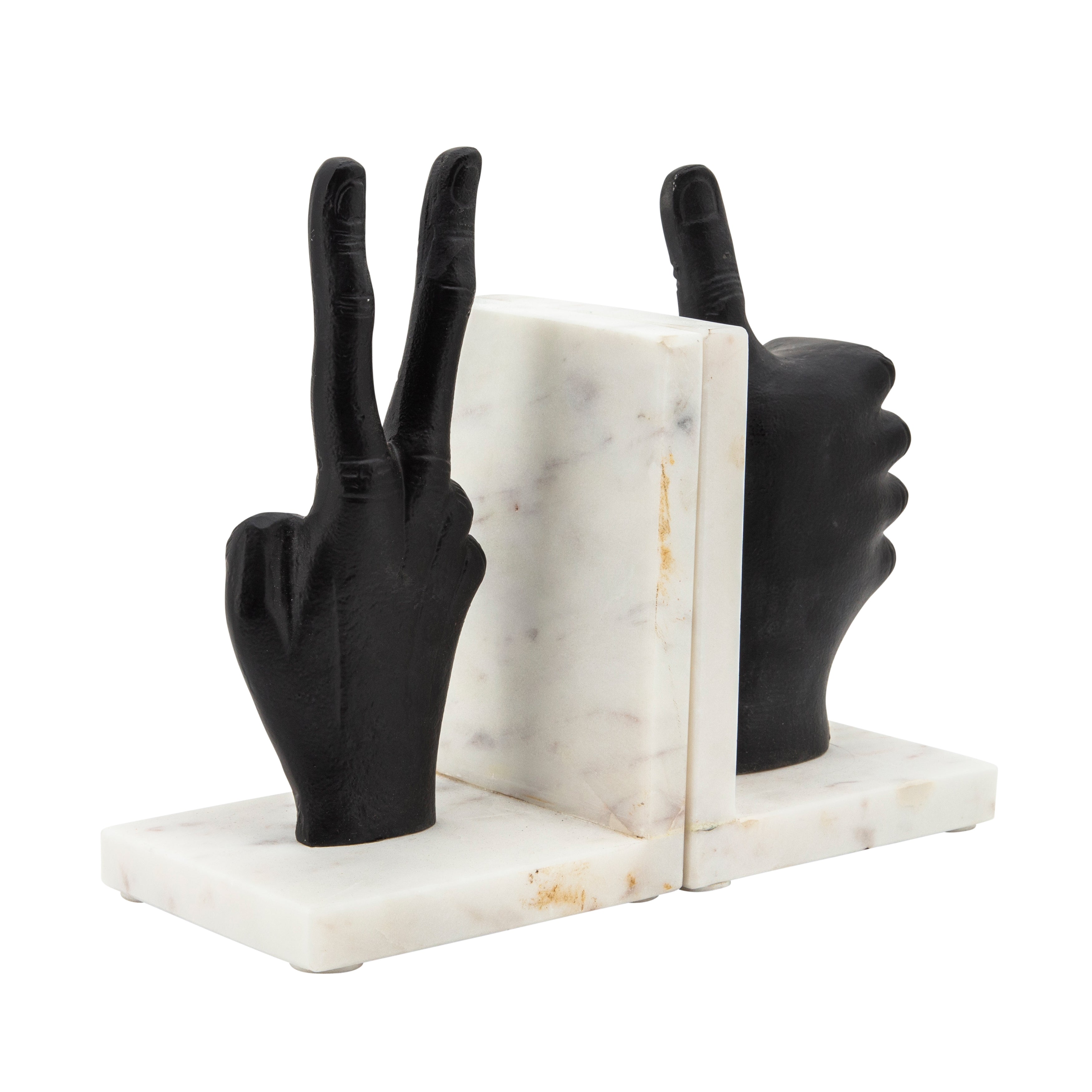 Symbolic Support: Pair of Hand Sign Bookends, Matte Black