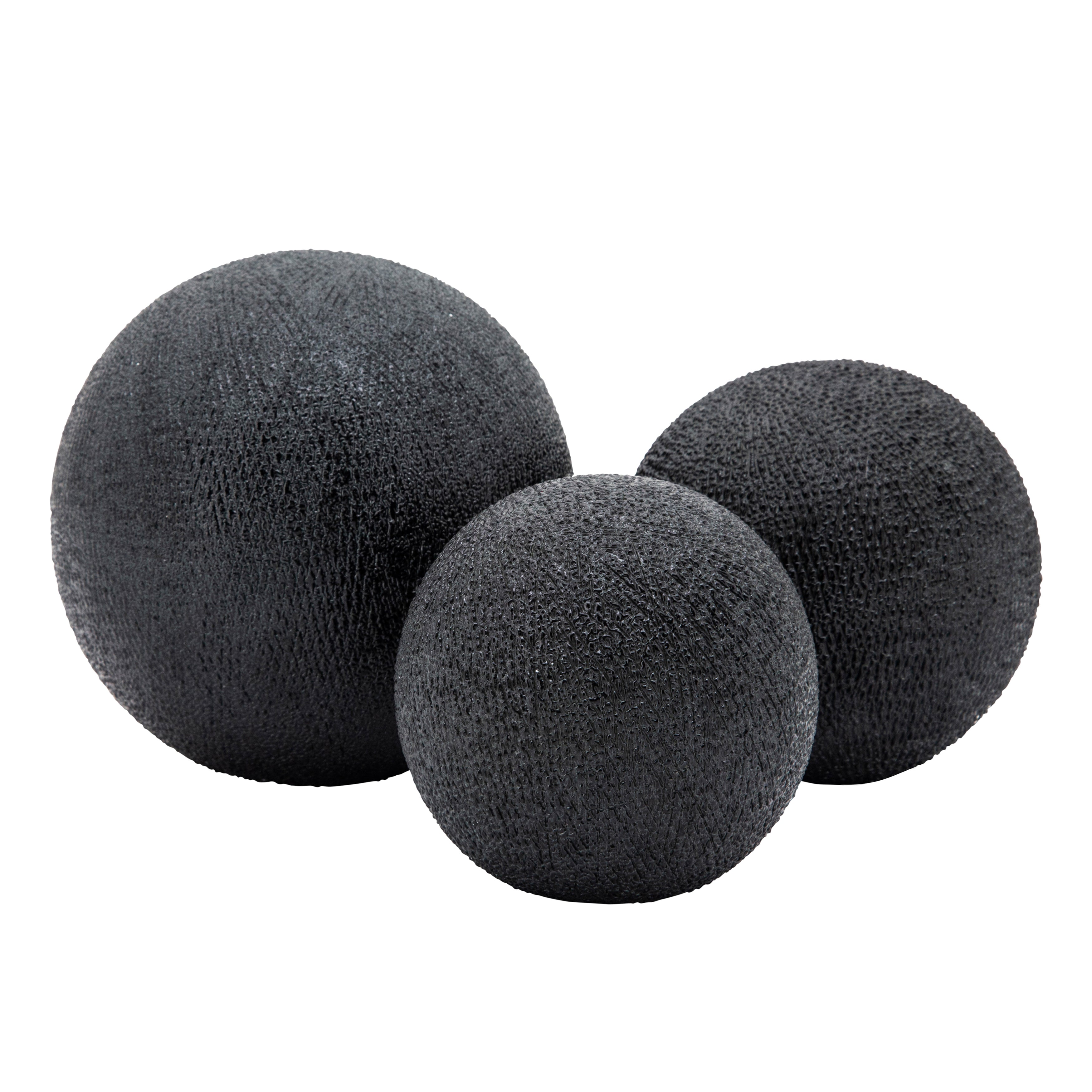 Modern Matte Magic: Set of 3 Matte Black Beaded Orbs (6/5/4 inches)