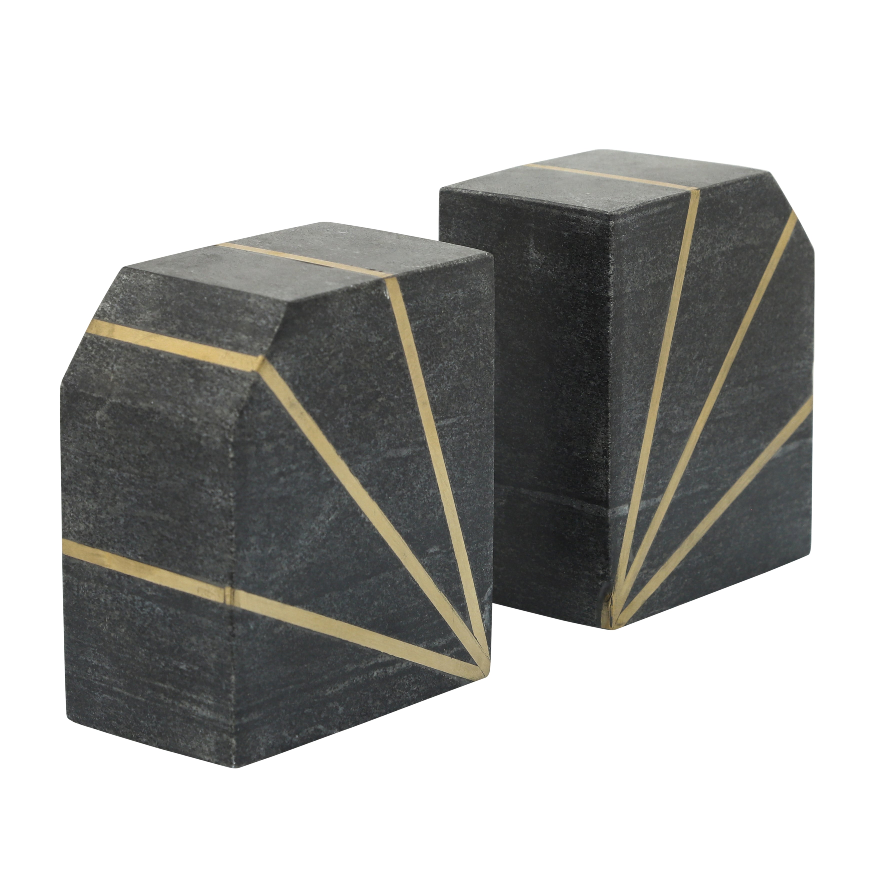 Gotham Guardians: Black Marble Bookends with Gold Accents (Set of 2)