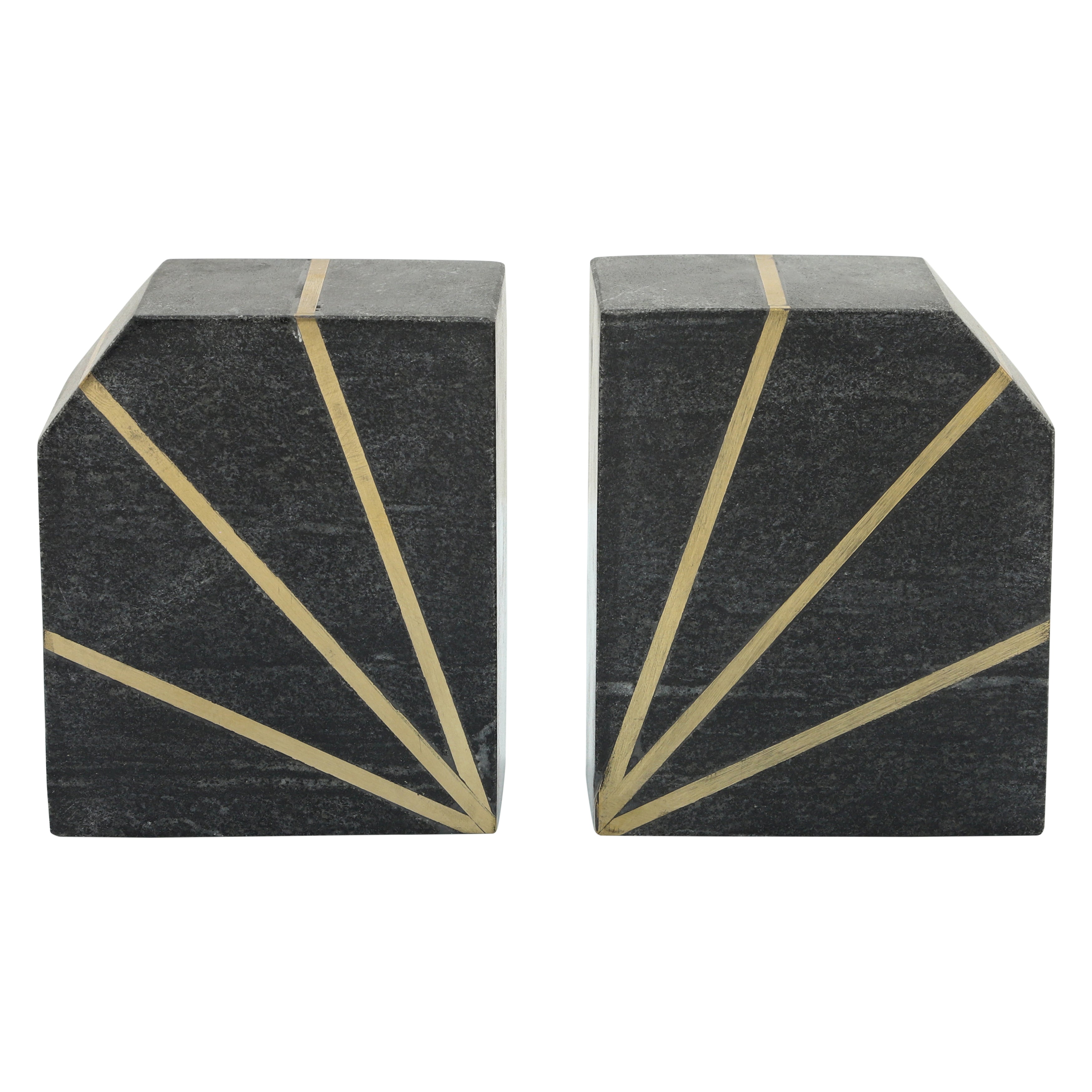 Gotham Guardians: Black Marble Bookends with Gold Accents (Set of 2)