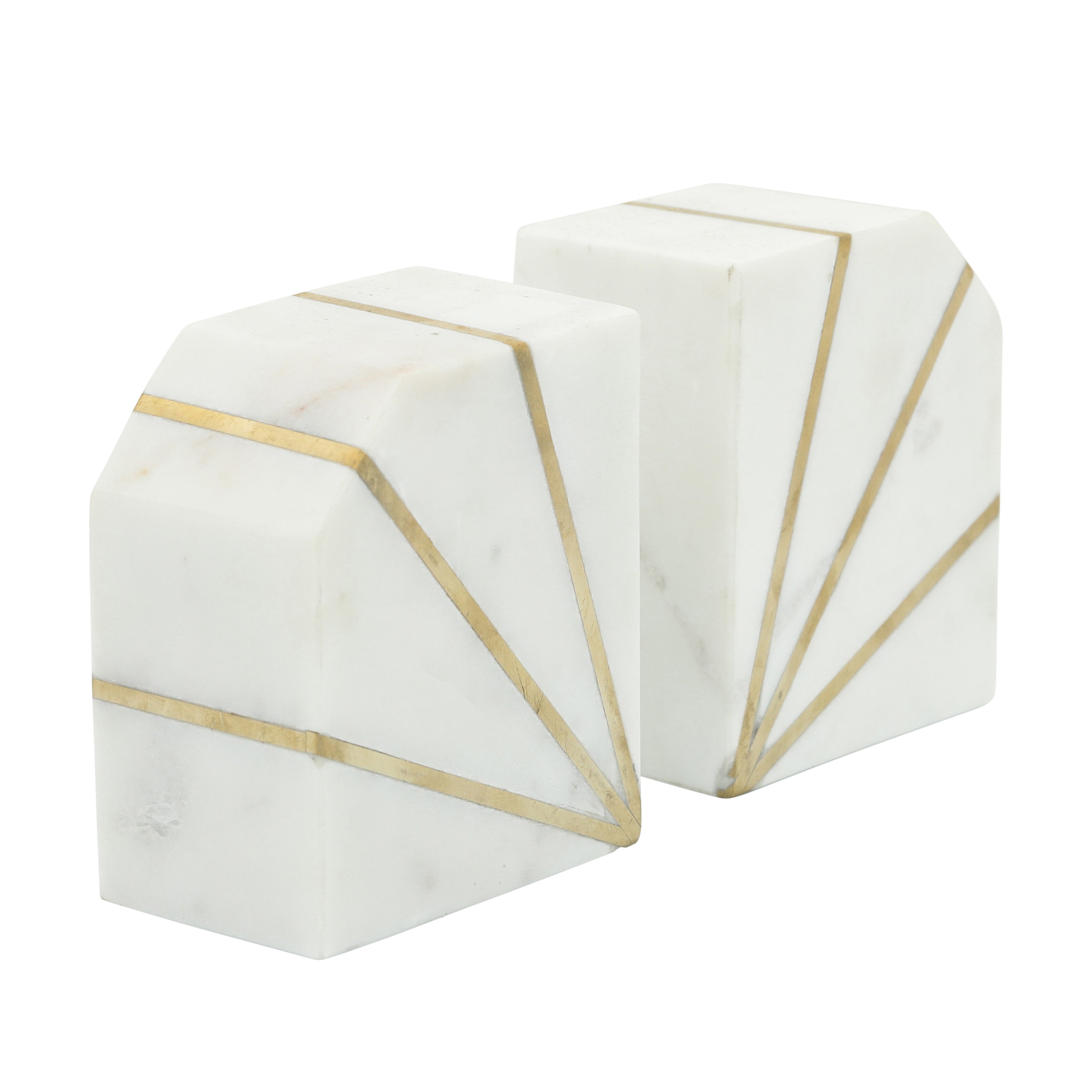 White Knight: White Marble Bookends With Golden Accents (Set of 2)