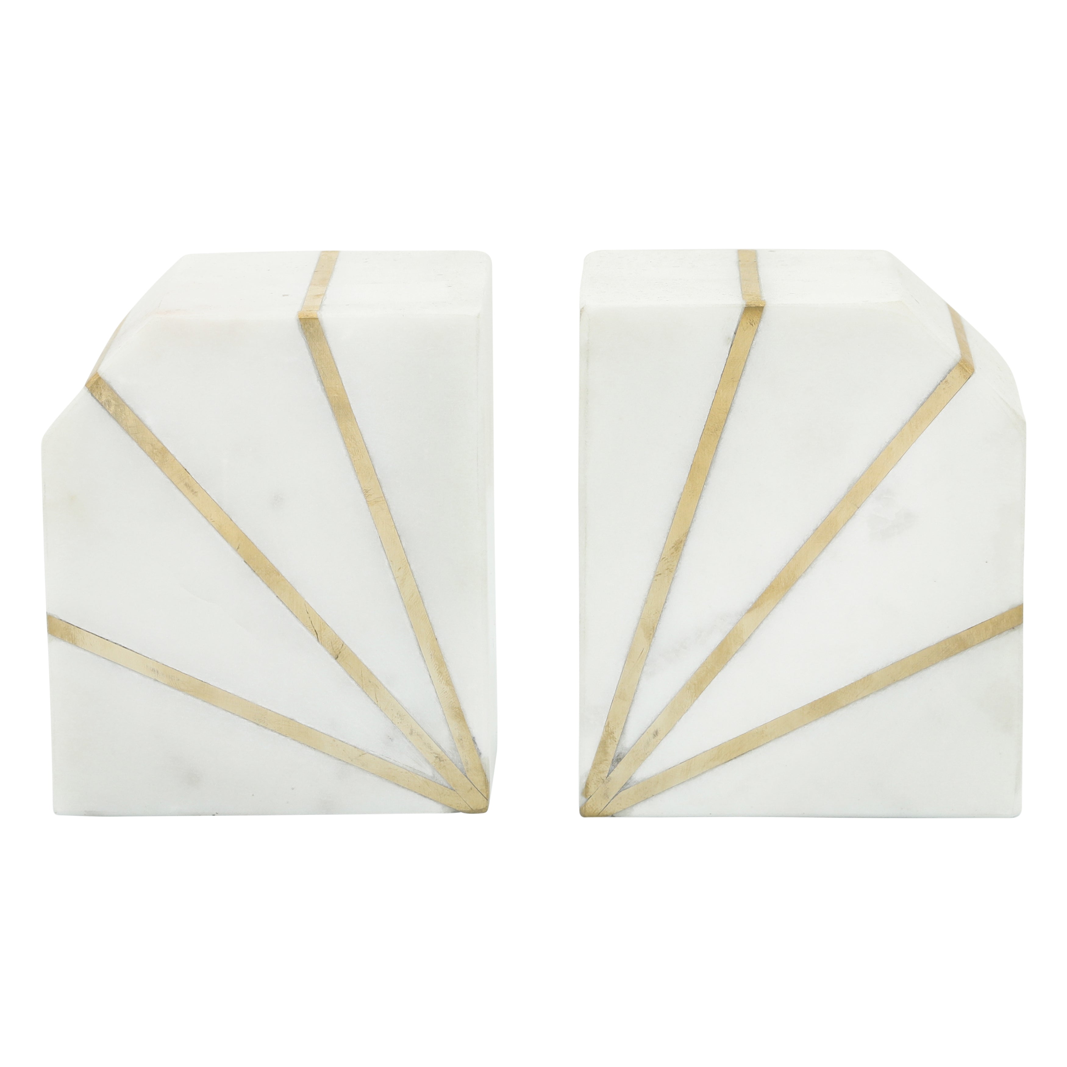 White Knight: White Marble Bookends With Golden Accents (Set of 2)