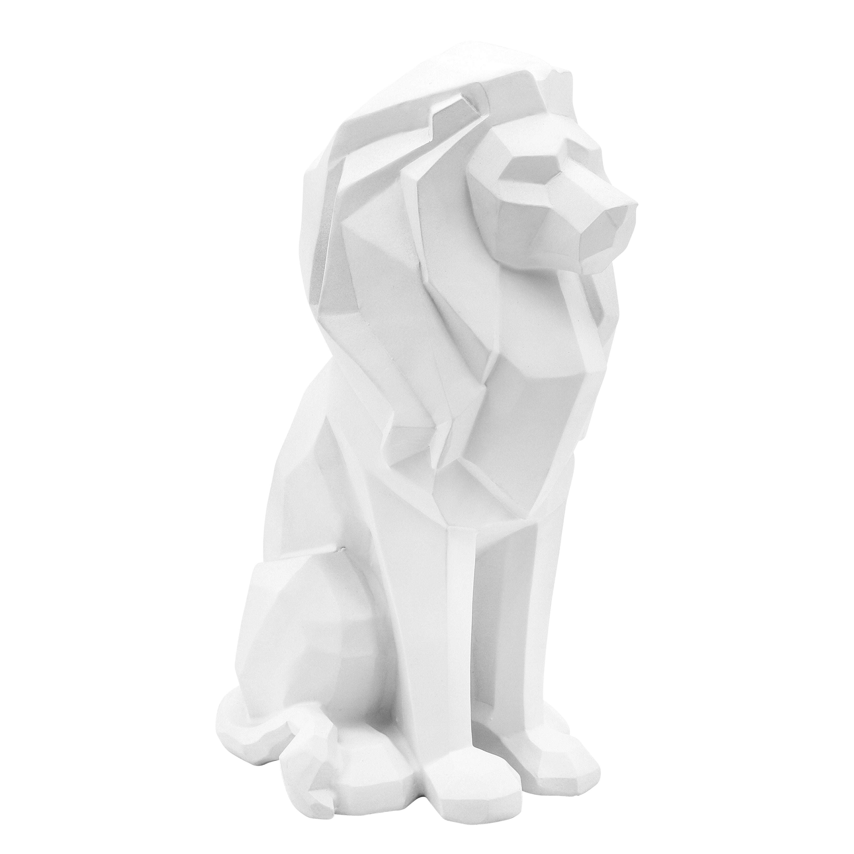 Guardian of Grandeur: White Resin Sitting Lion (11")