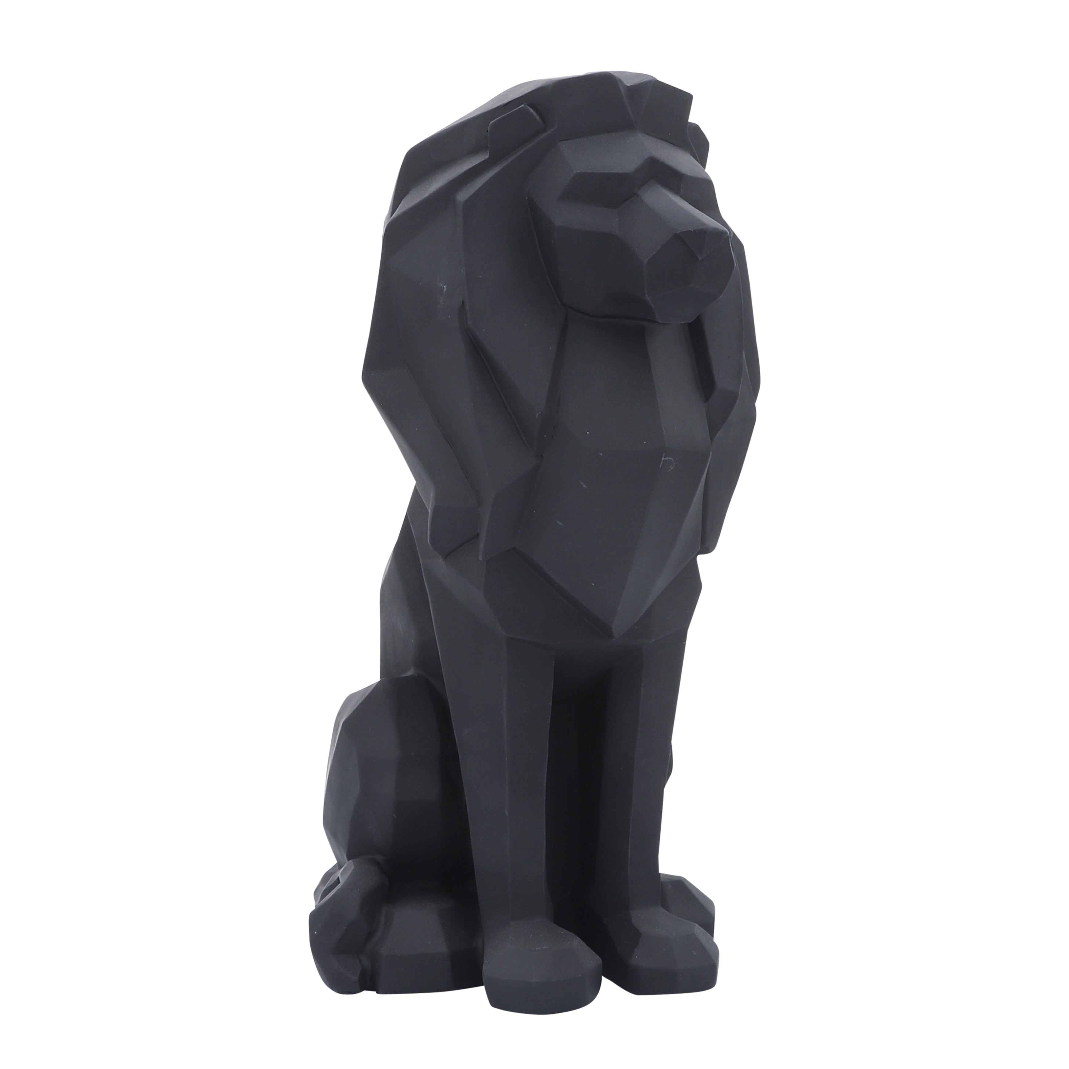 Guardian of Grandeur: Black Resin Sitting Lion (11")