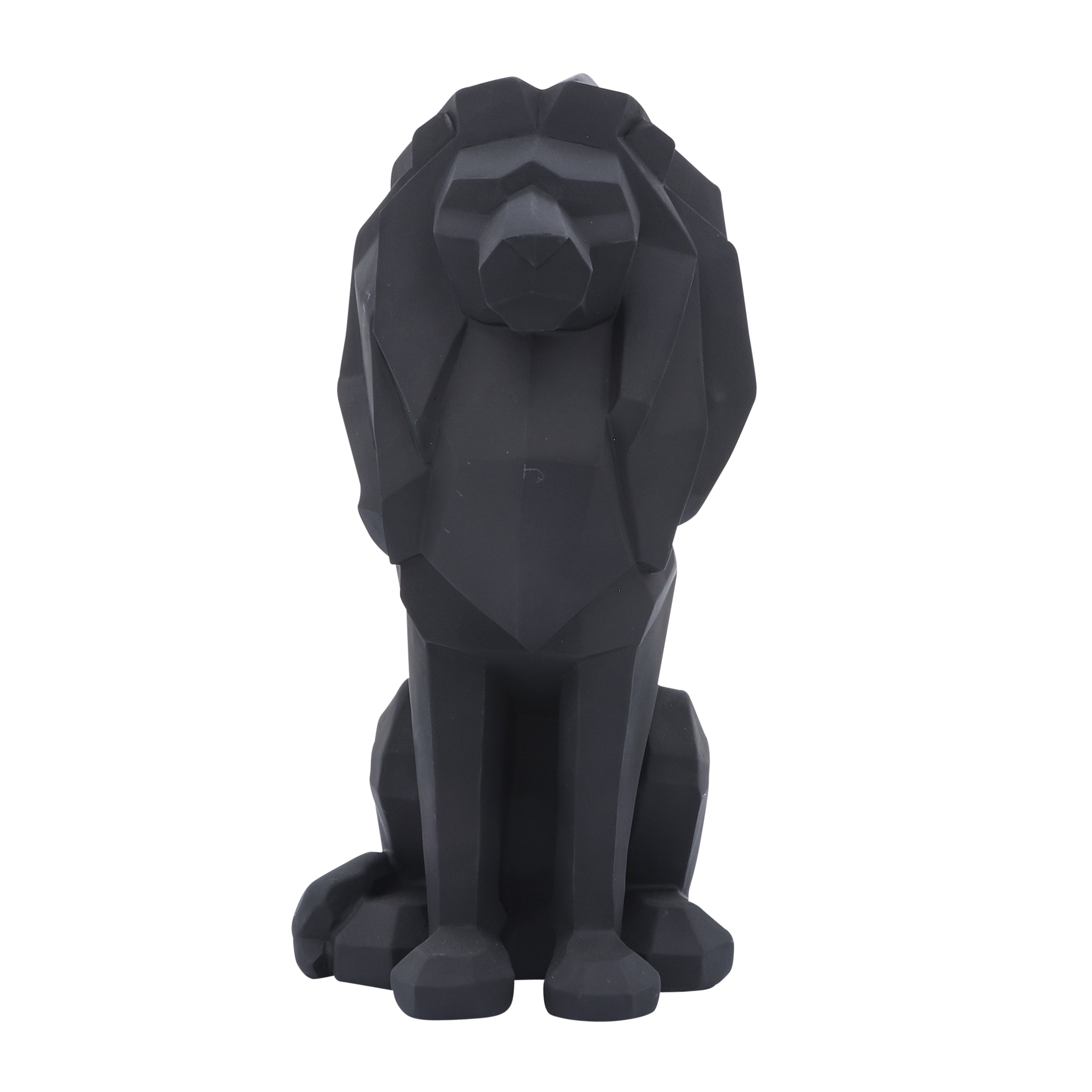 Guardian of Grandeur: Black Resin Sitting Lion (11")