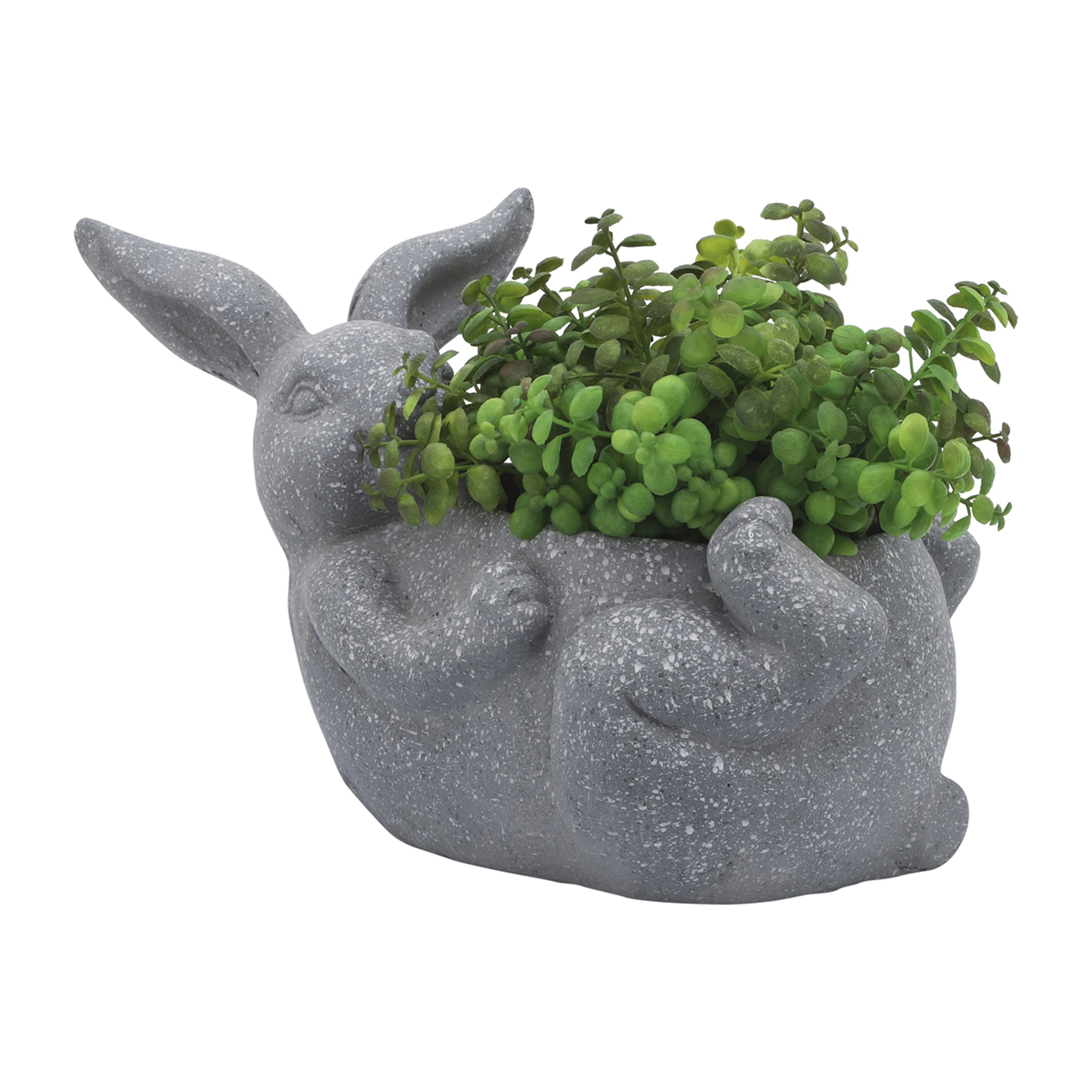 Resin, 15"d Laying Bunny Planter, Gray