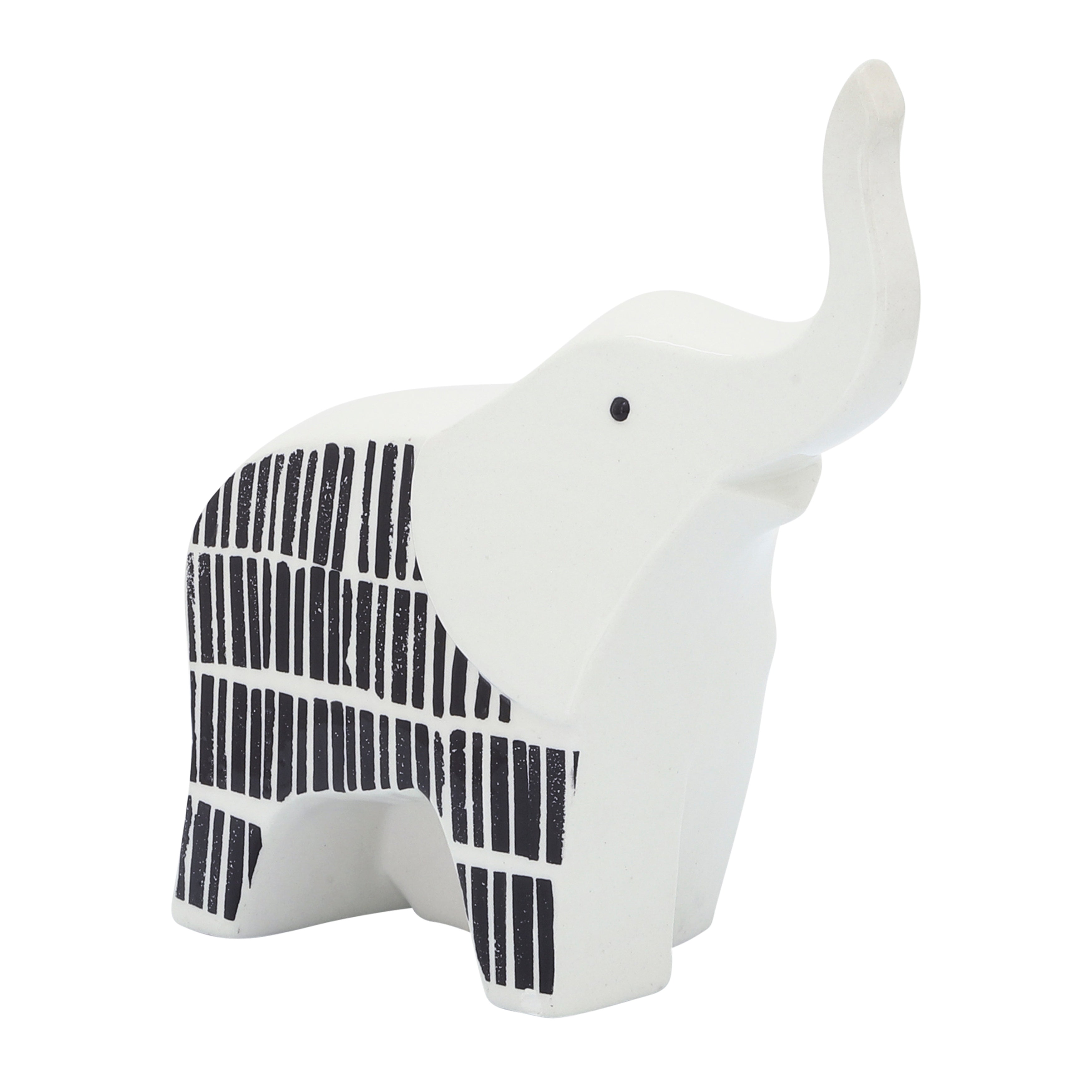 Elephantine Extravaganza: 7" Ceramic Sculpture, Trunk Up, Black/White