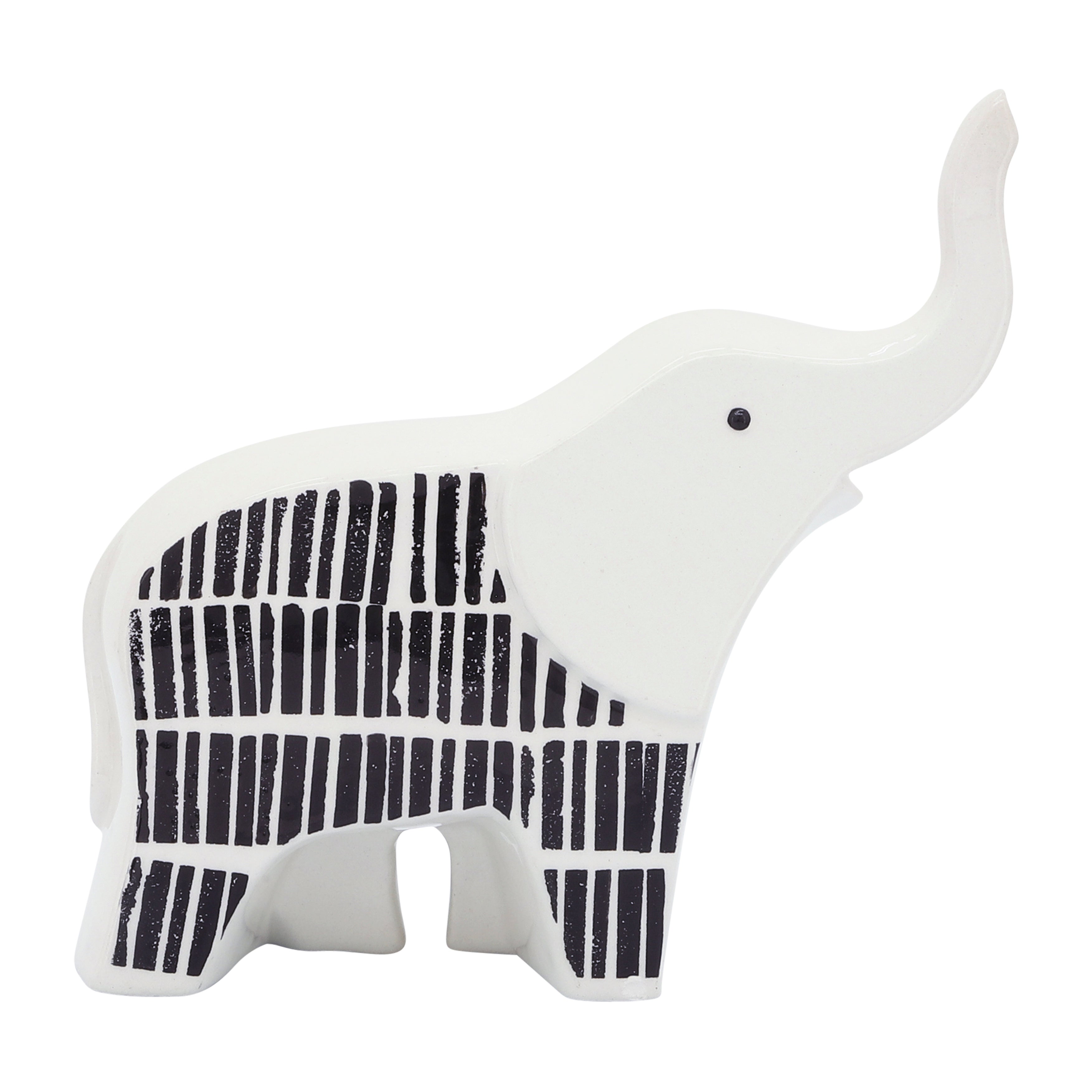 Elephantine Extravaganza: 7" Ceramic Sculpture, Trunk Up, Black/White