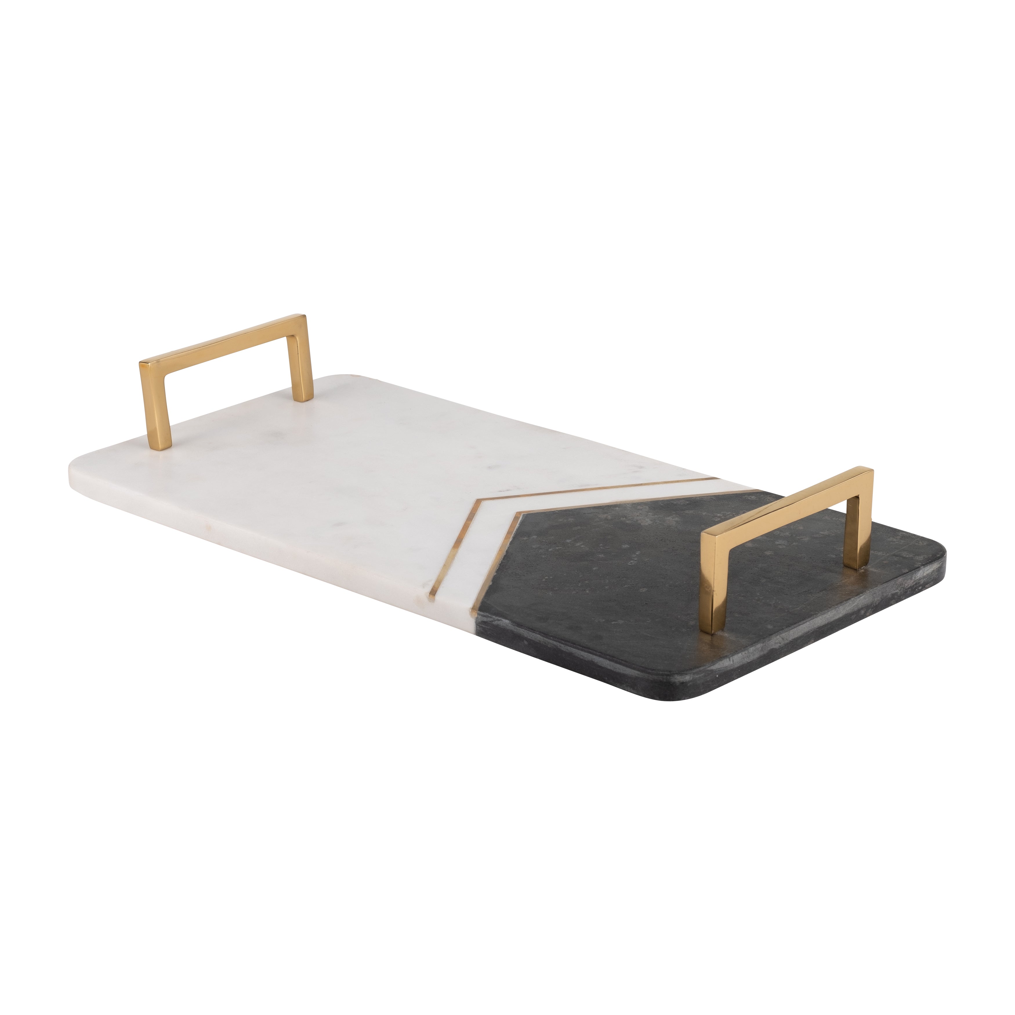 Glam Marble Tray: 2"H, White/Copper Handles - Serve in Style