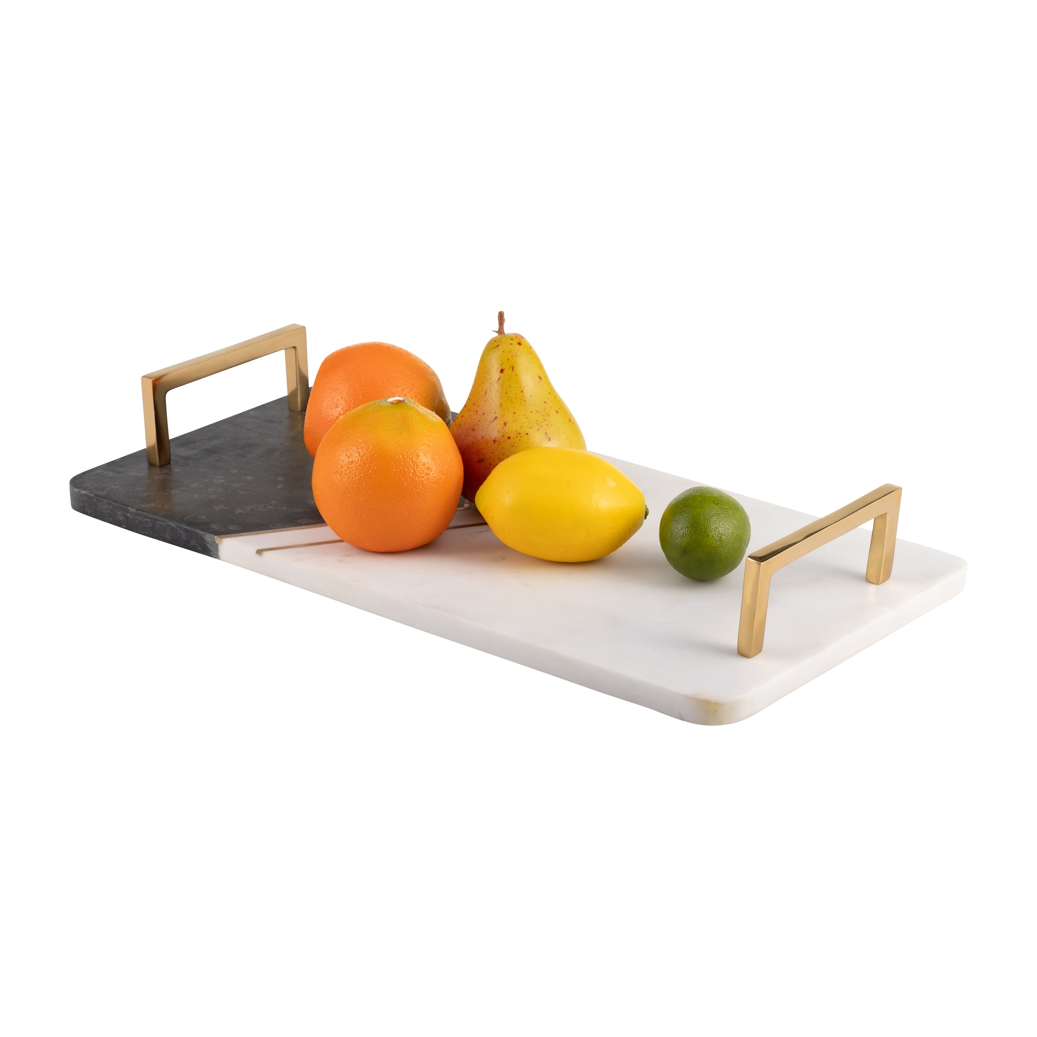 Glam Marble Tray: 2"H, White/Copper Handles - Serve in Style