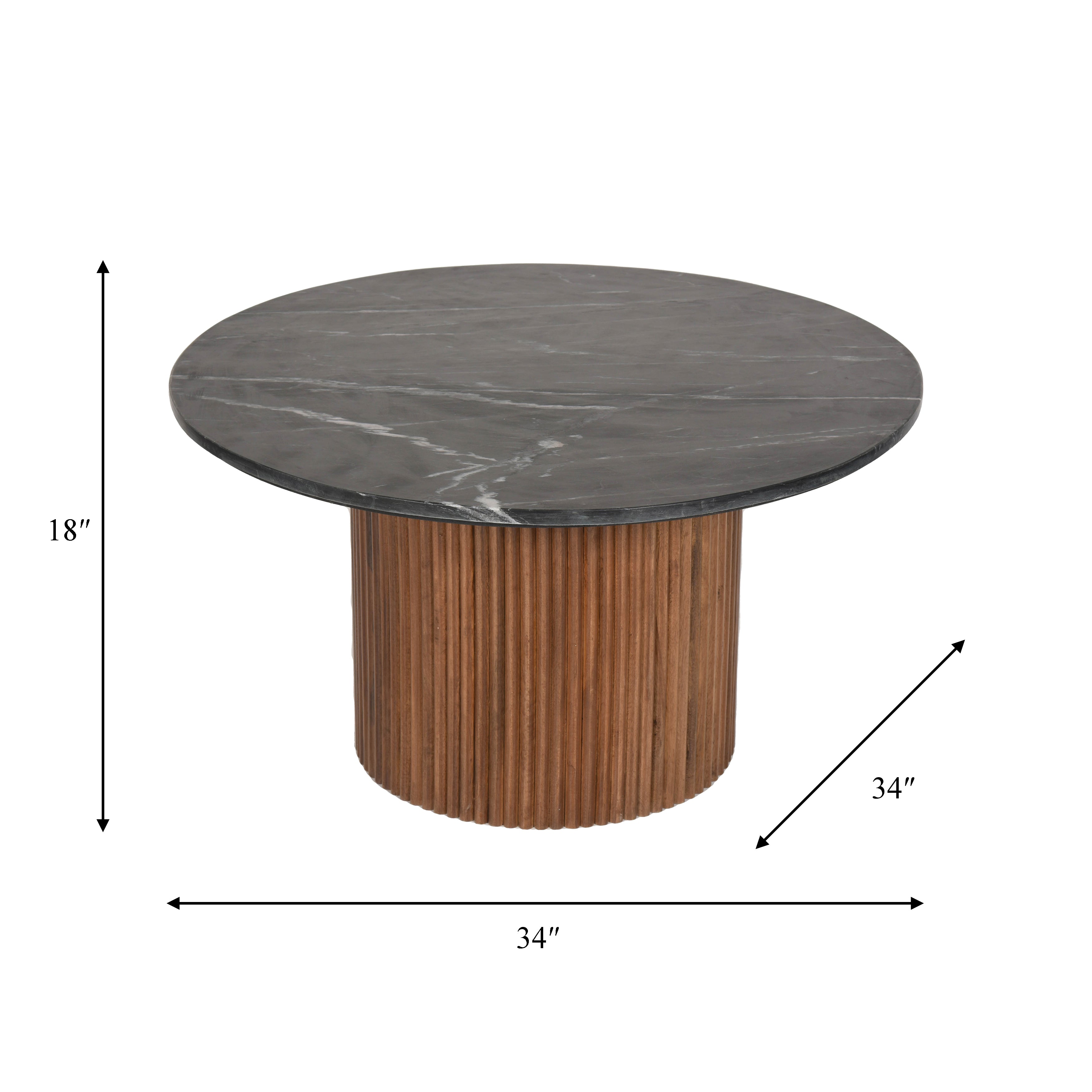 Sophisticated Reeded Coffee Table in Wood/Marble, KD