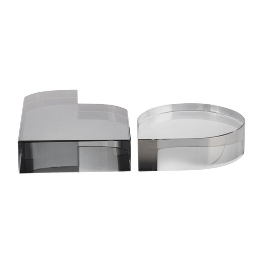 Glassy Illusion: Set of 2 7" Smoke Glass Bookends for Ultra-Modern Shelf Accents