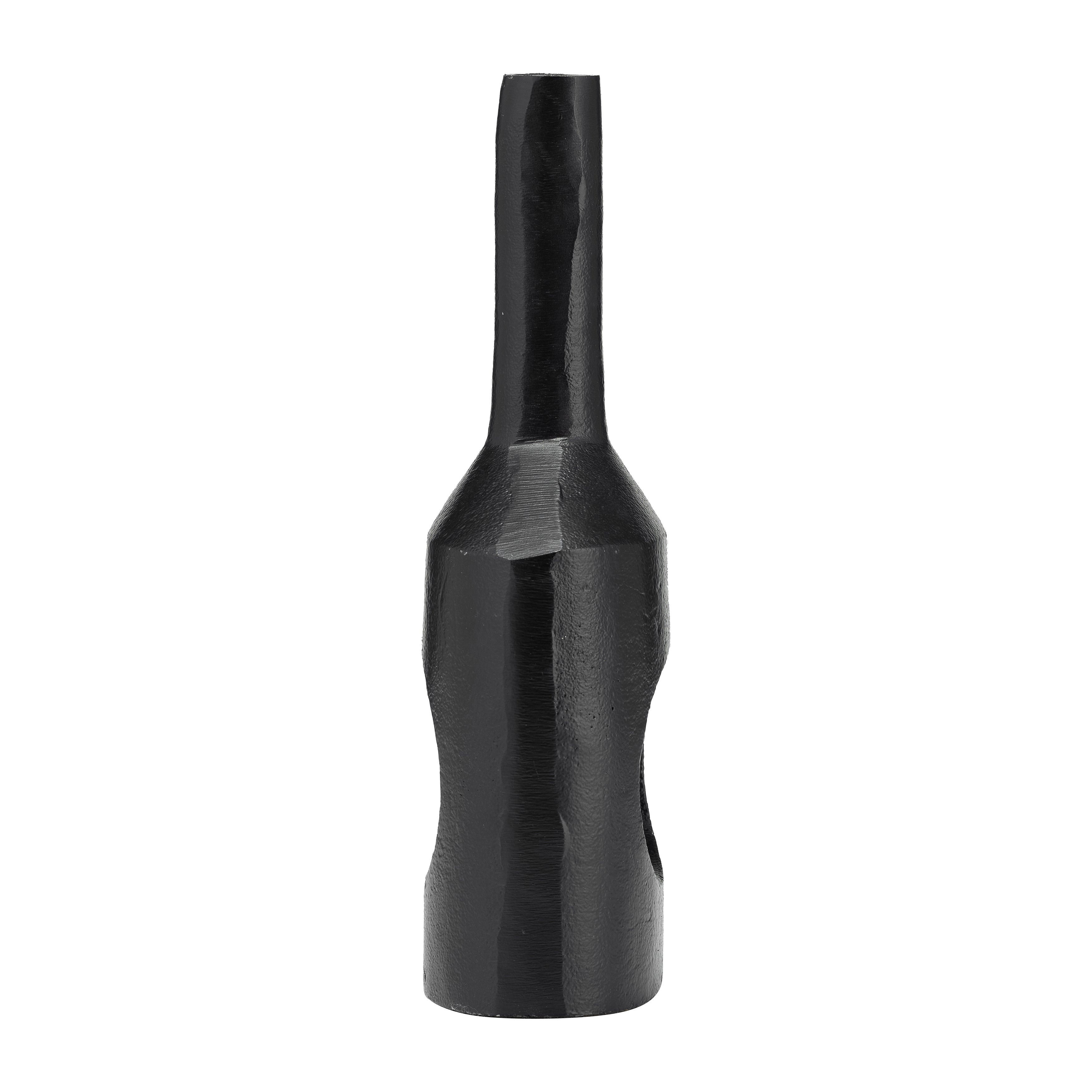 Modern Black Metal Cut-Out Vase: Sleek 12-inch Height