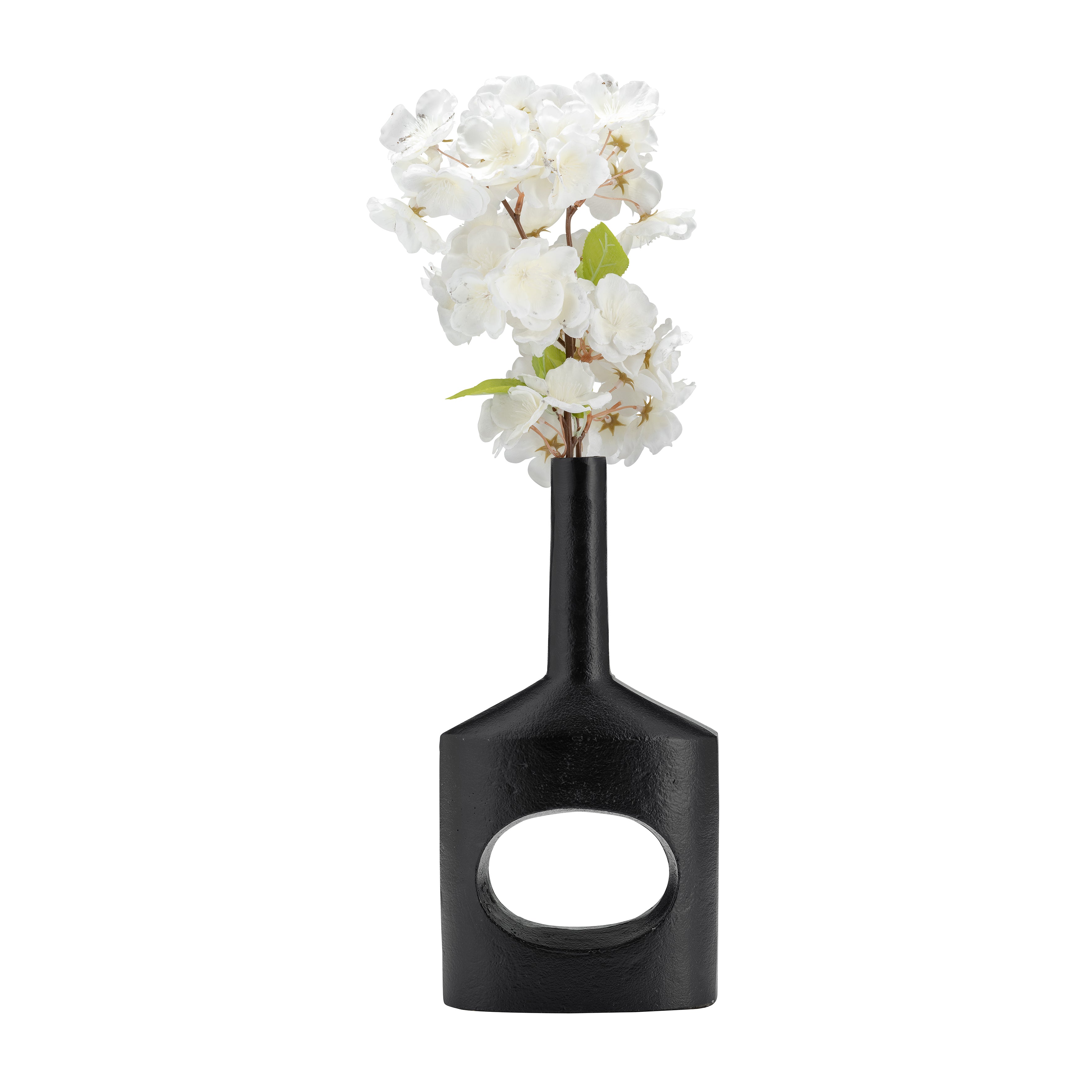 Modern Black Metal Cut-Out Vase: Sleek 12-inch Height