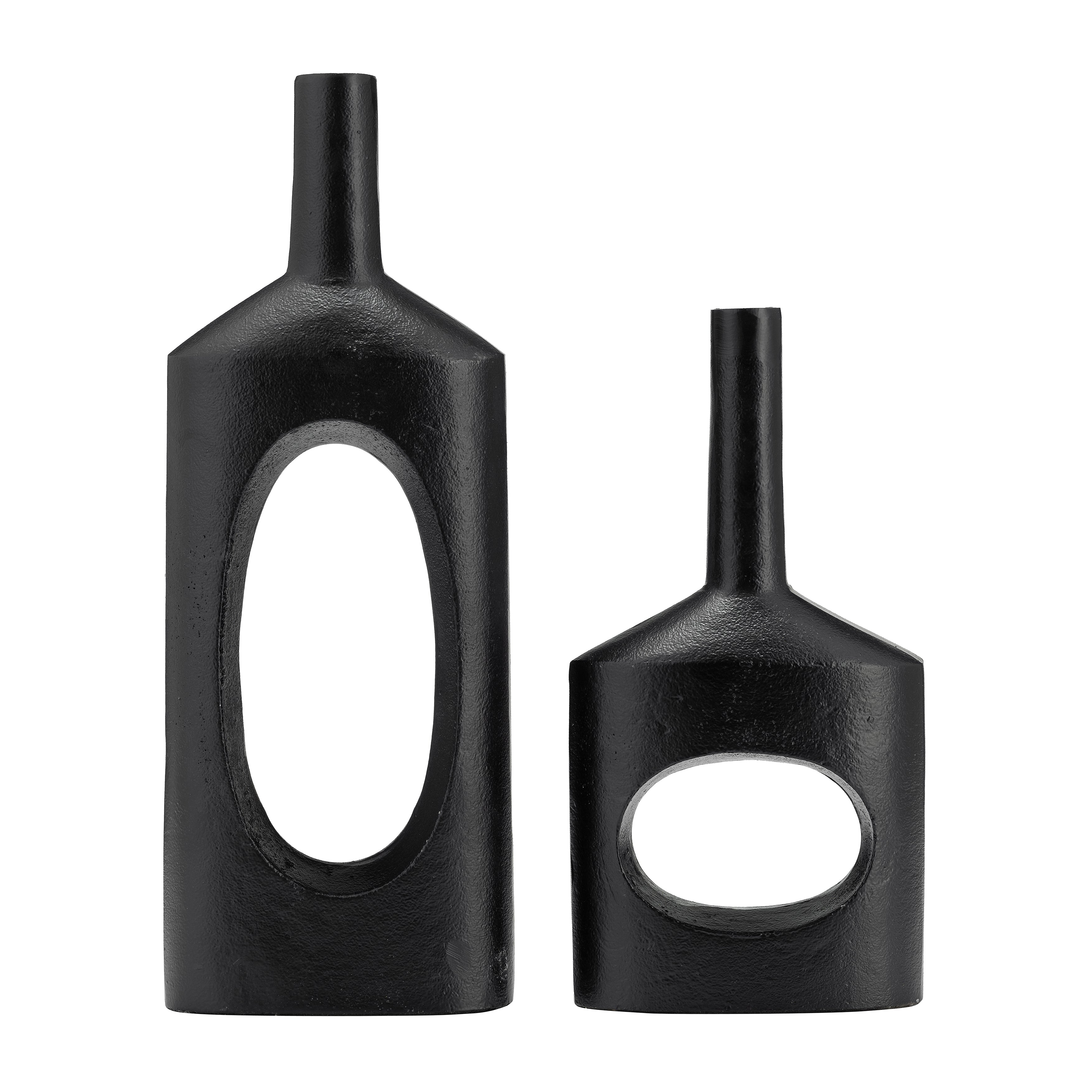 Modern Black Metal Cut-Out Vase: Sleek 12-inch Height