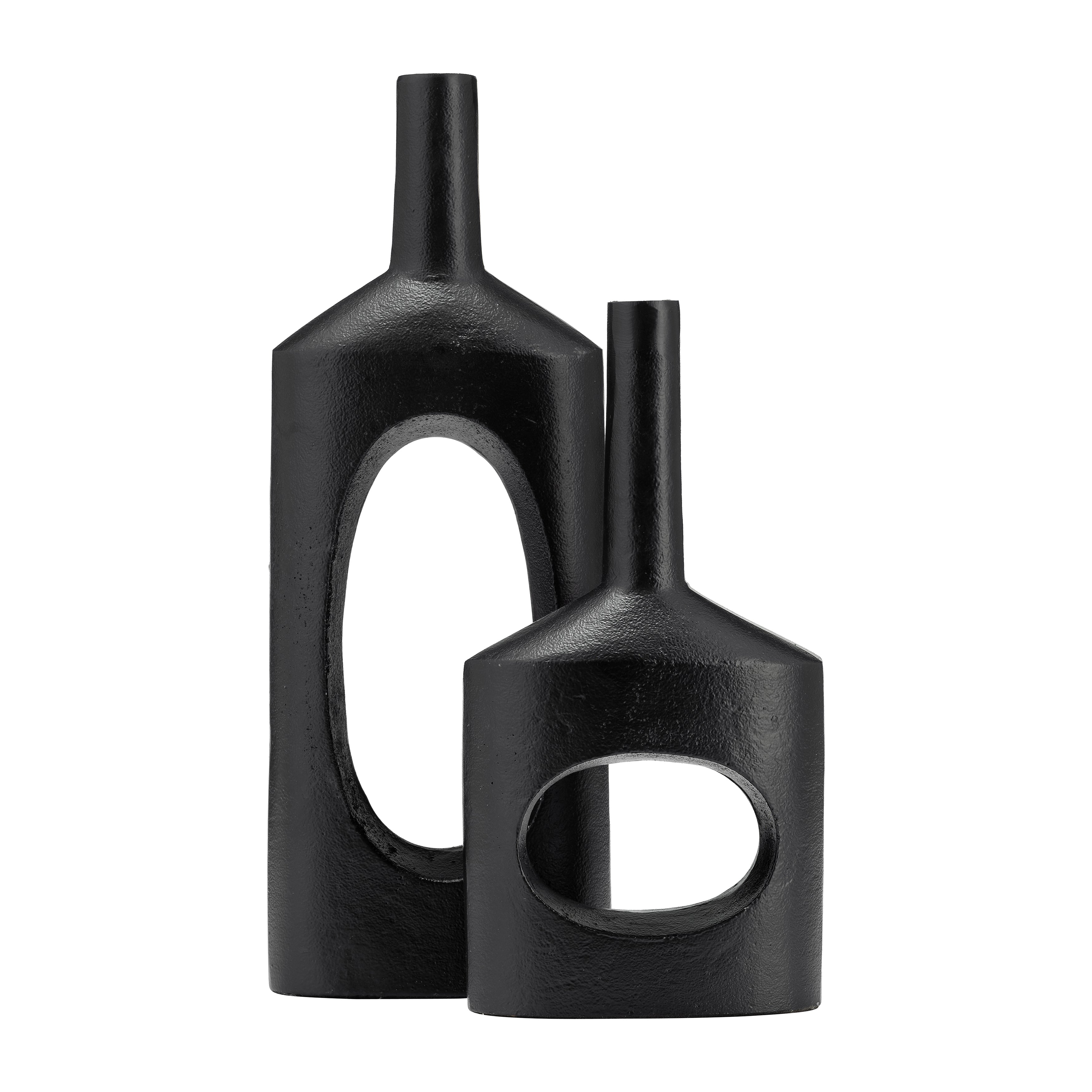 Modern Black Metal Cut-Out Vase: Sleek 12-inch Height