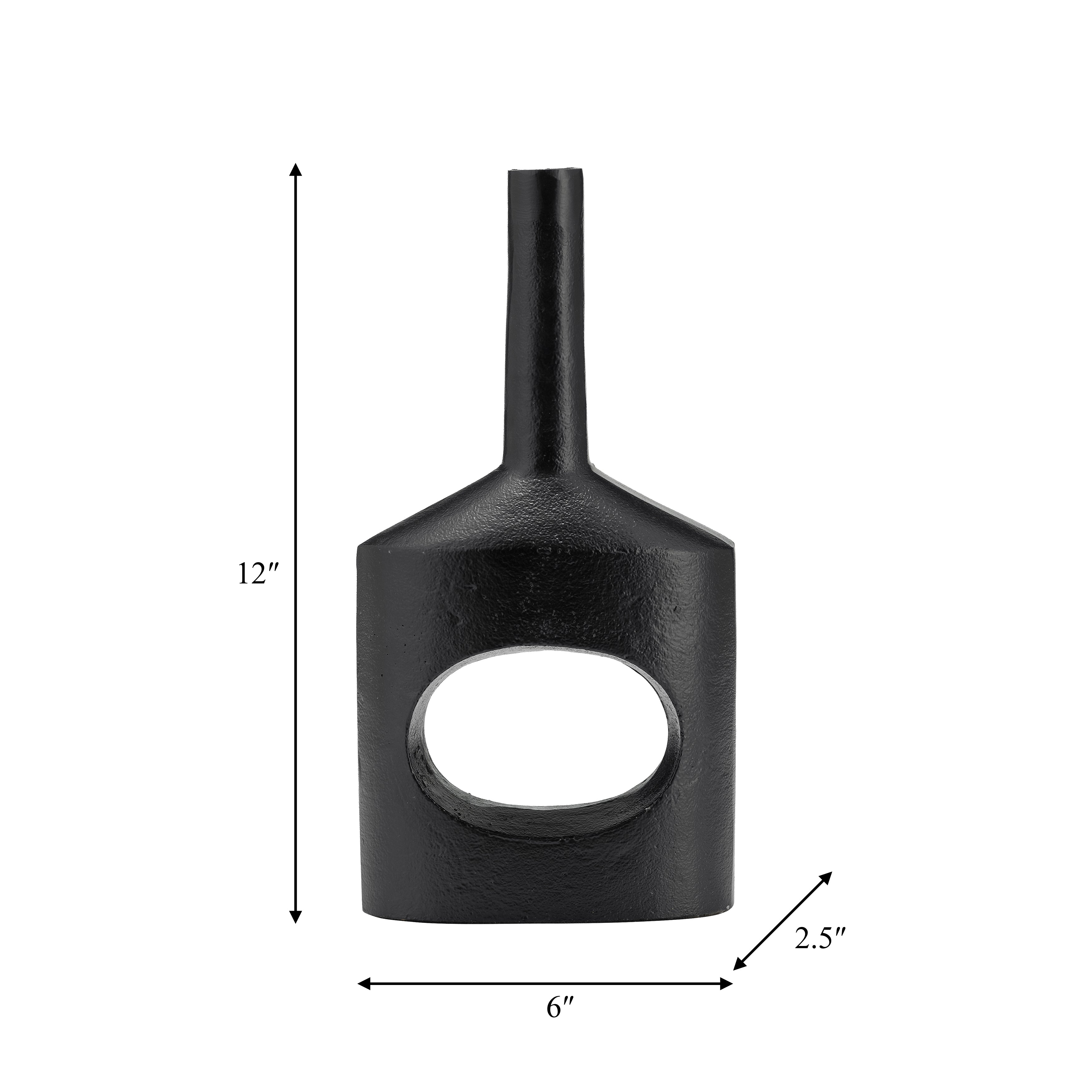 Modern Black Metal Cut-Out Vase: Sleek 12-inch Height