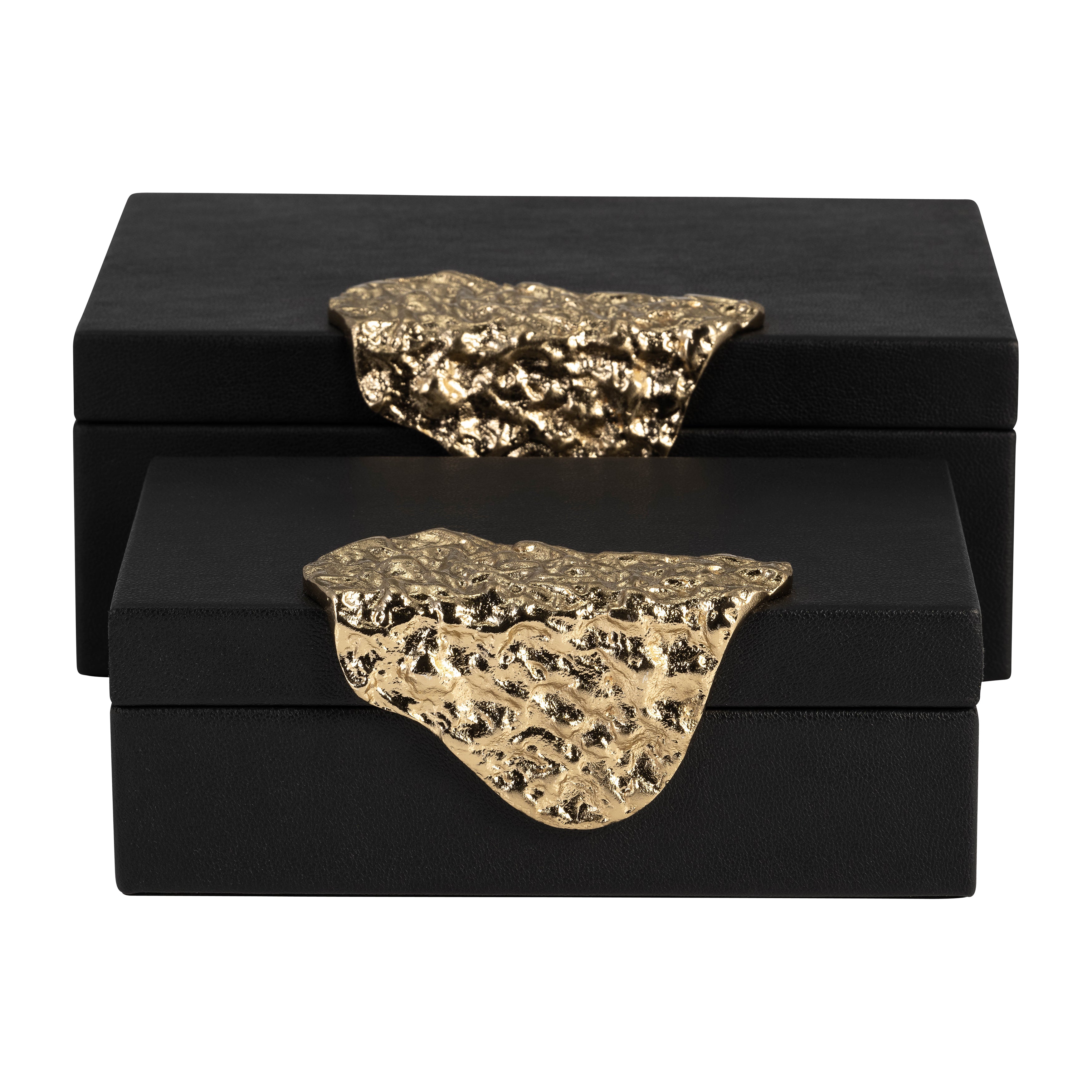 Charcoal Constellation: Black Leather Boxes with Gold Accents