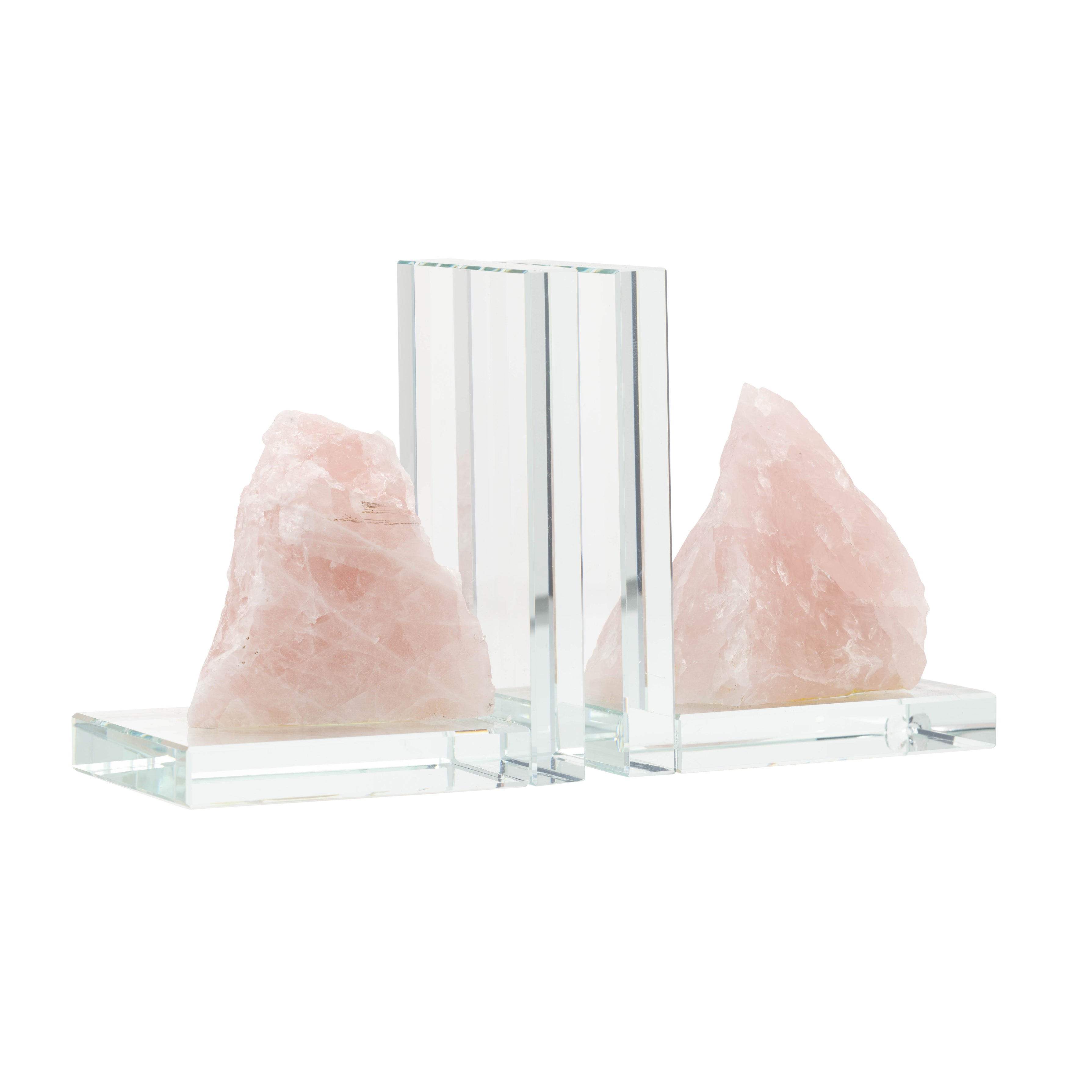 Fairytale Guardians: Glass Bookends with Pink Stone Accents (Set of 2)