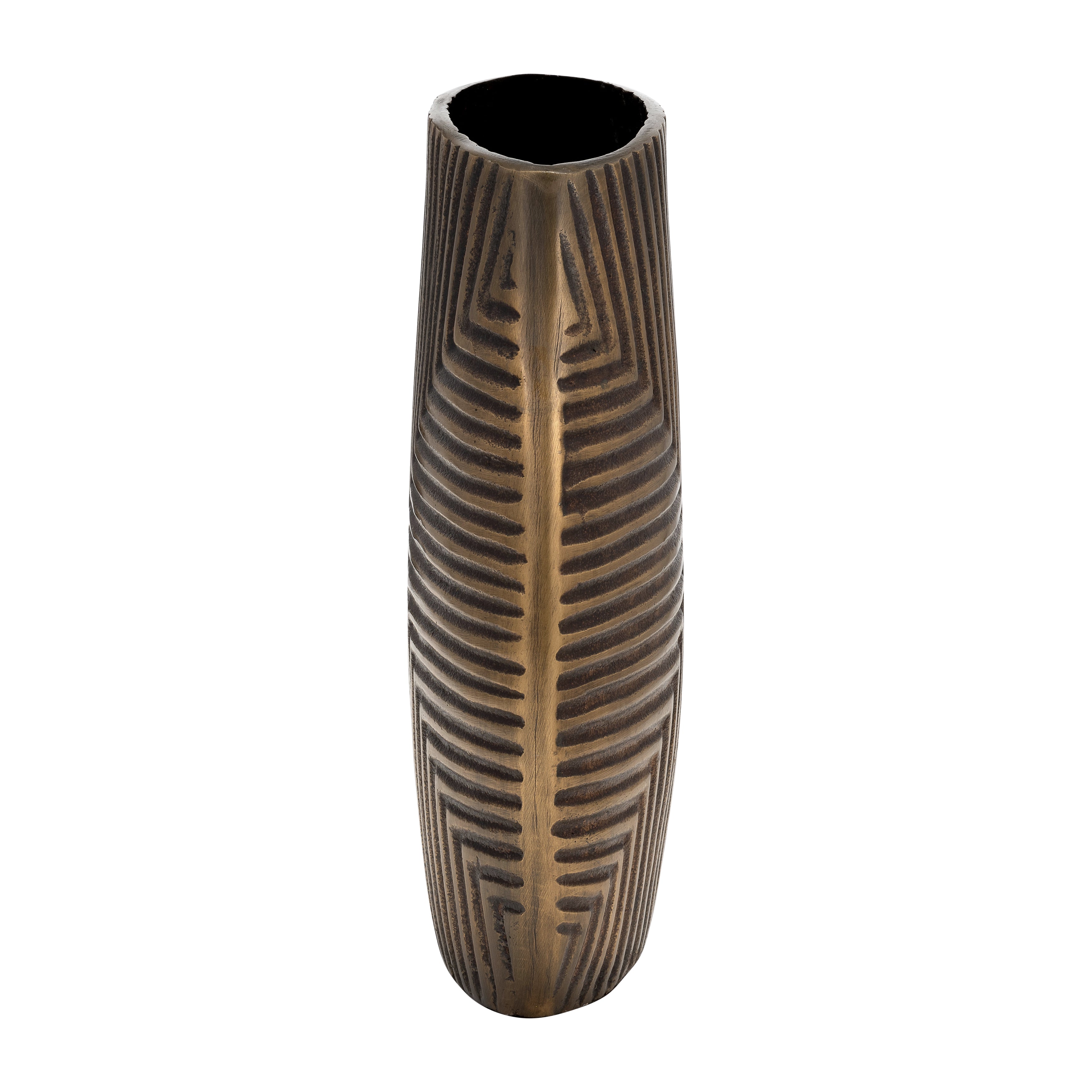 Elegant Heritage: 12"h Ribbed Brass Antique Vase