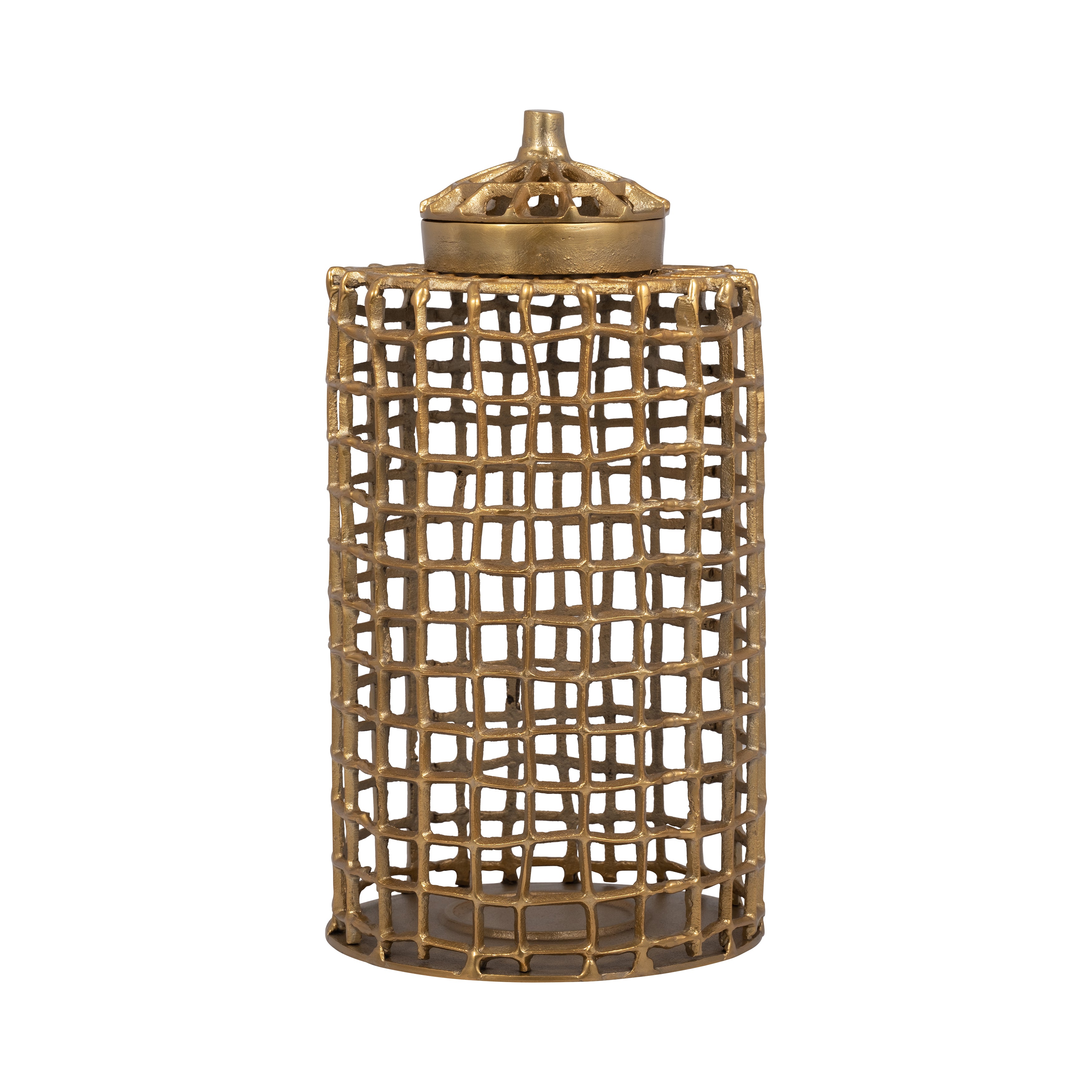 Gilded Metal Jar with Lid | 18-Inch Decorative Container