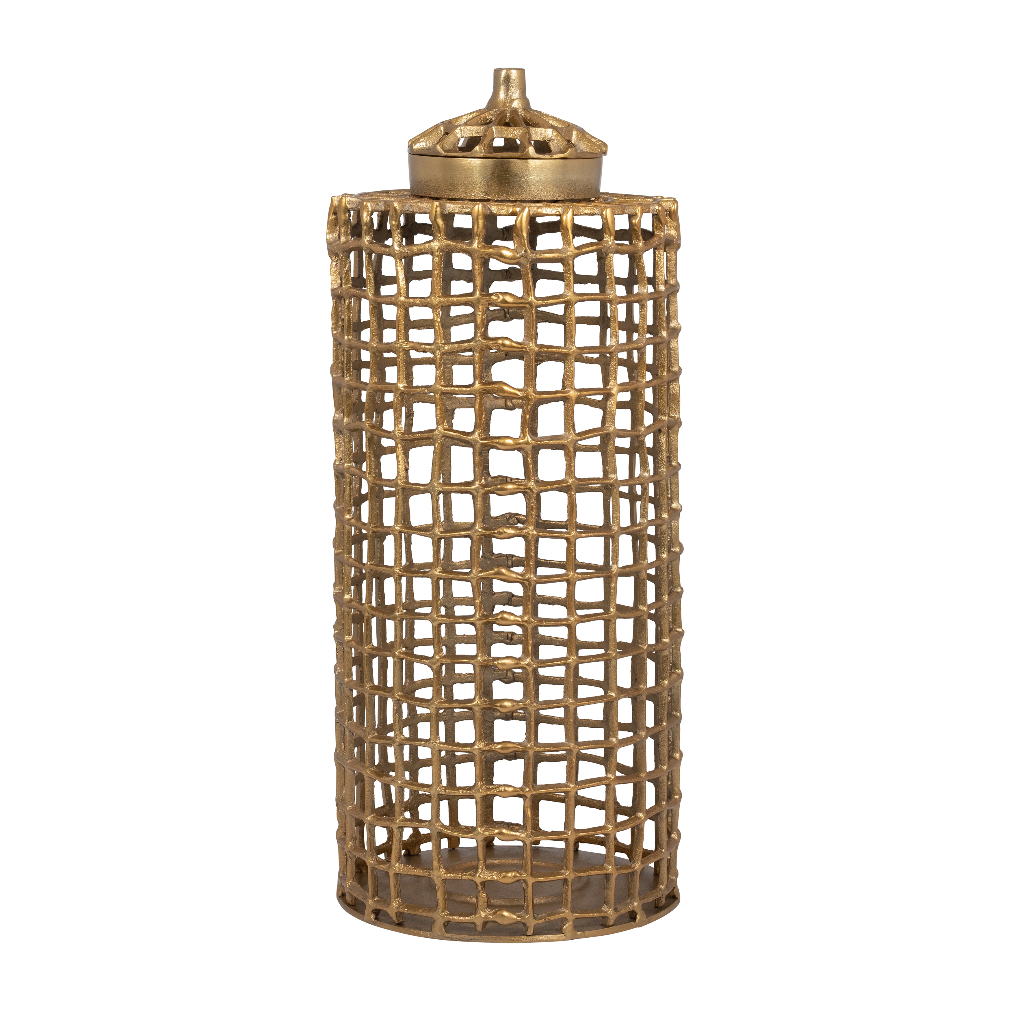 Gilded Metal Jar with Lid | 23-Inch Decorative Container