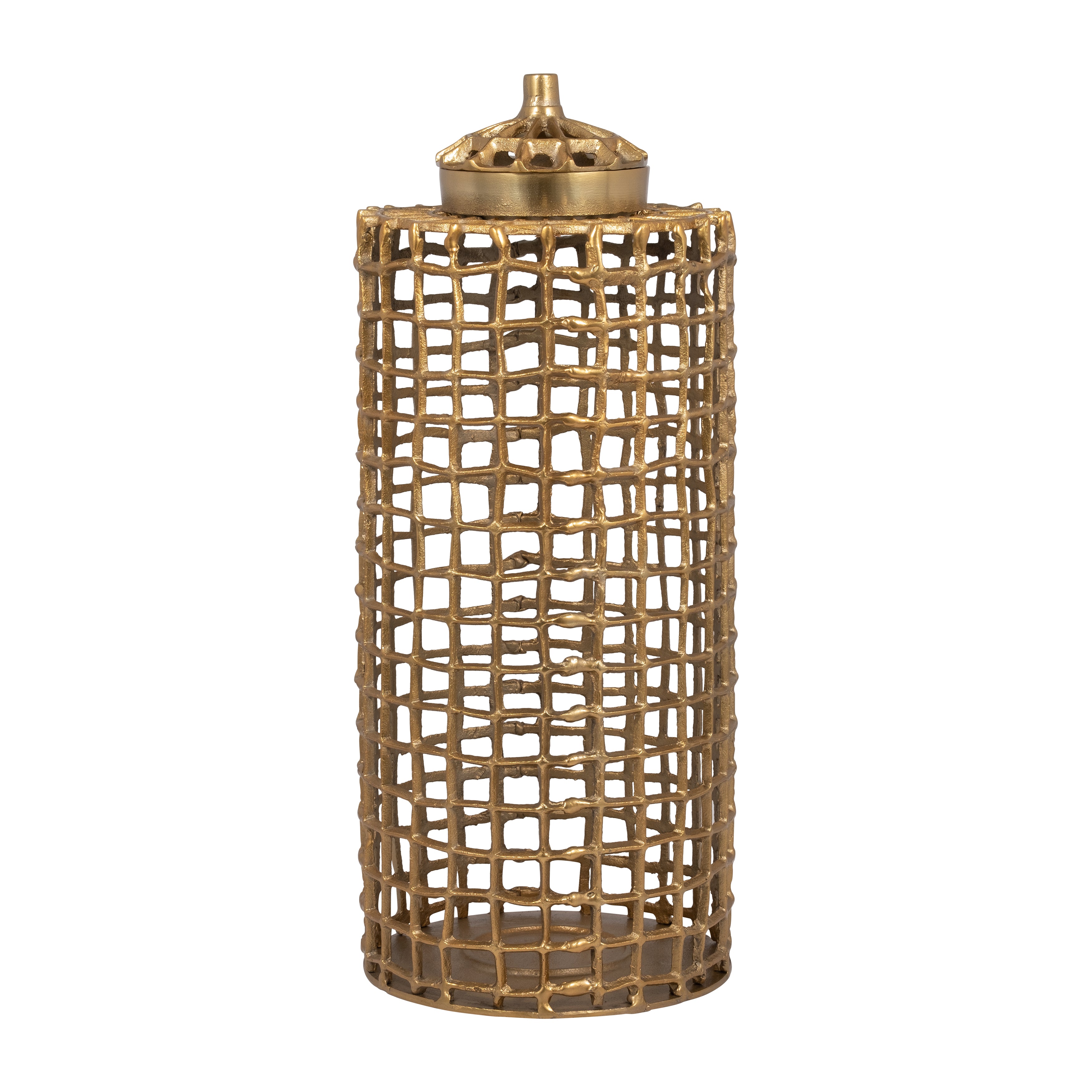 Gilded Metal Jar with Lid | 23-Inch Decorative Container