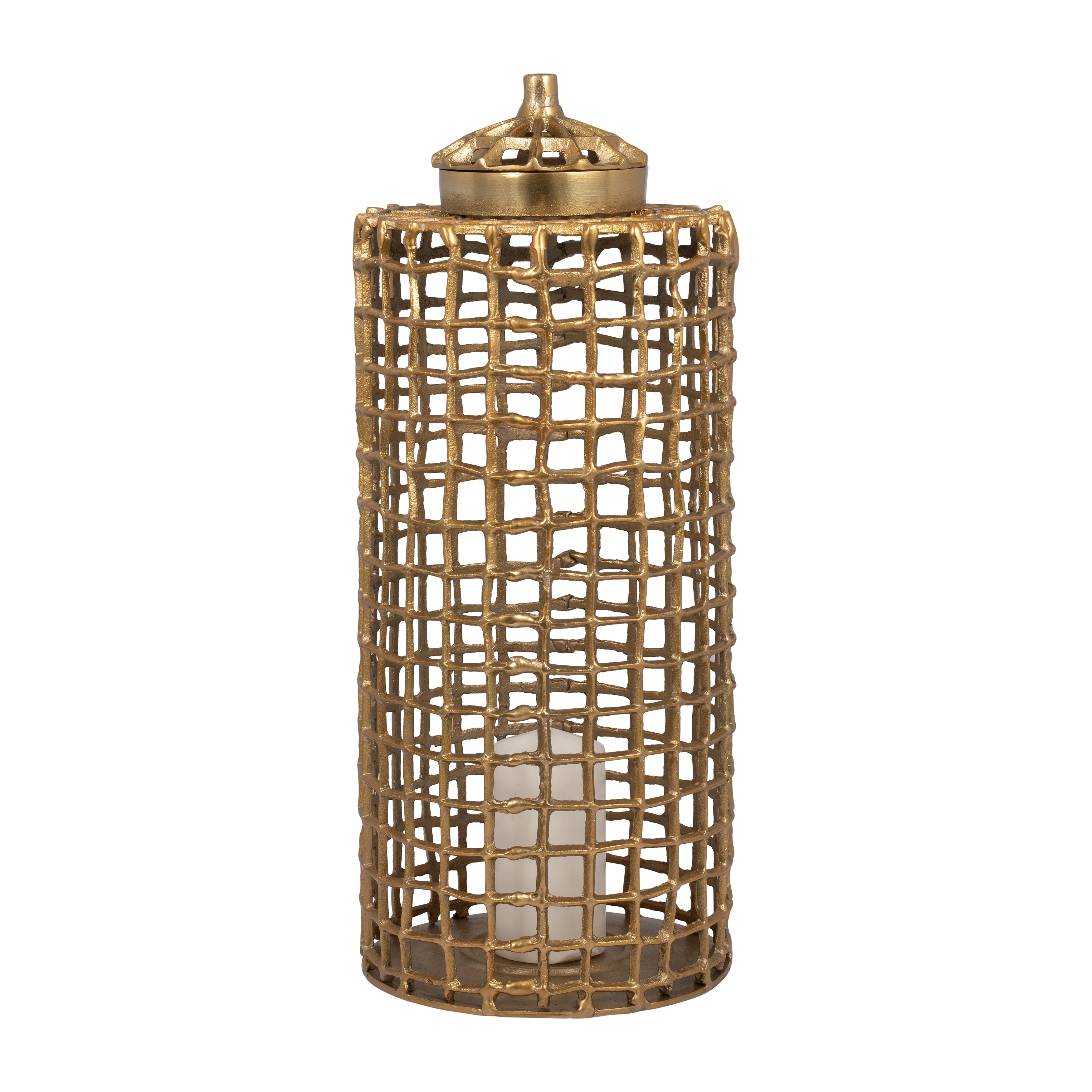 Gilded Metal Jar with Lid | 23-Inch Decorative Container