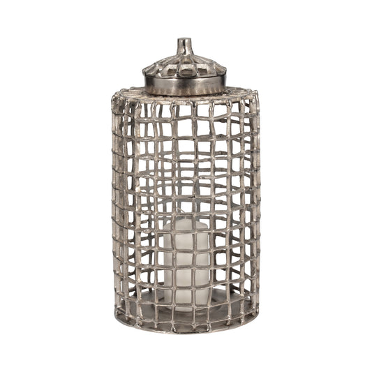 Elegance Defined: 18-Inch Silver Metal Lidded Jar