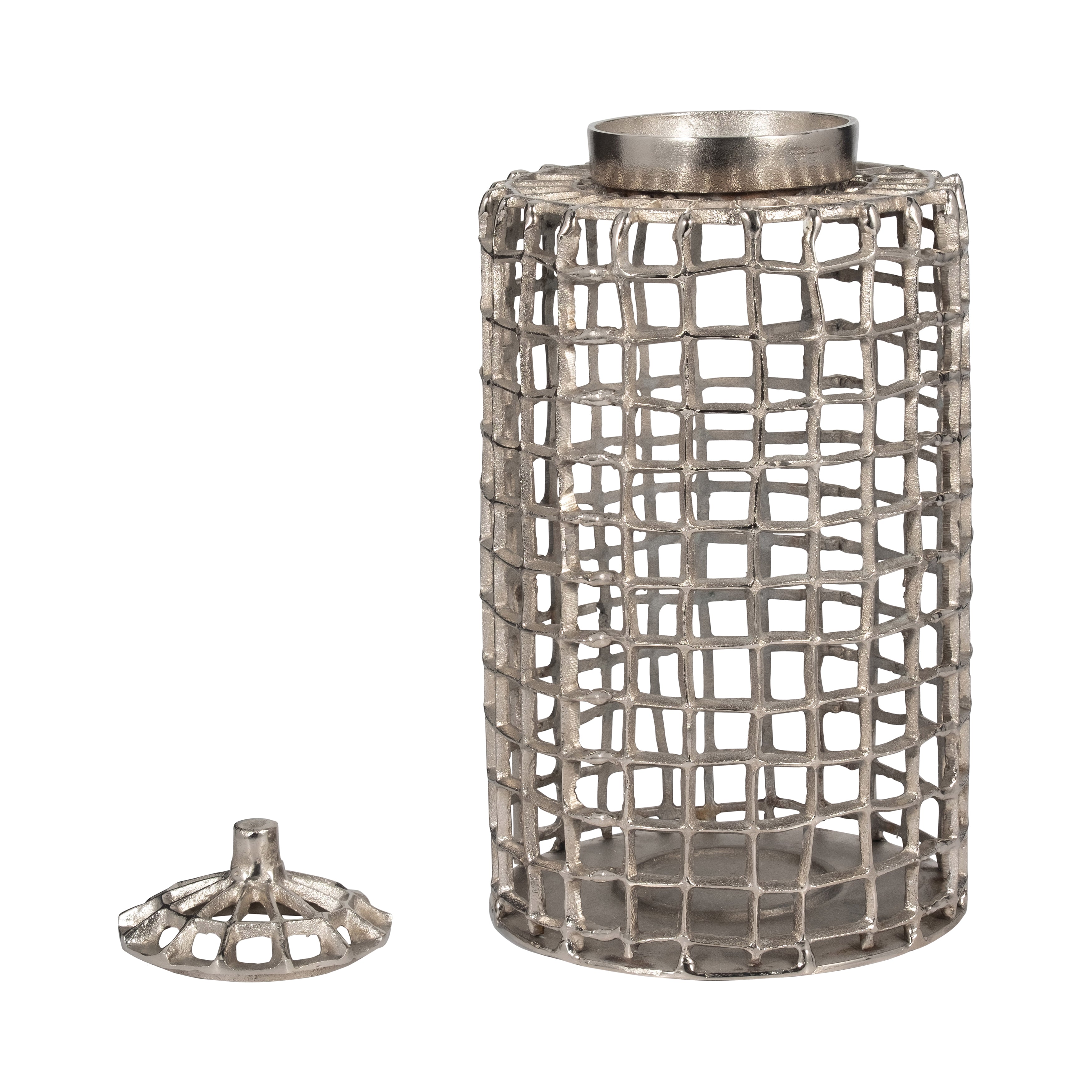 Elegance Defined: 18-Inch Silver Metal Lidded Jar