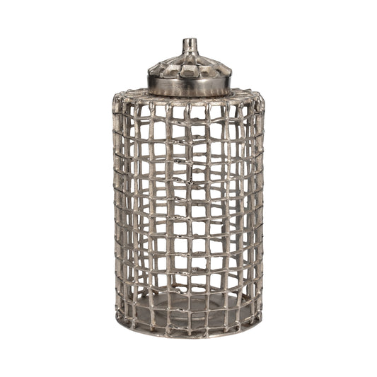 Elegance Defined: 18-Inch Silver Metal Lidded Jar